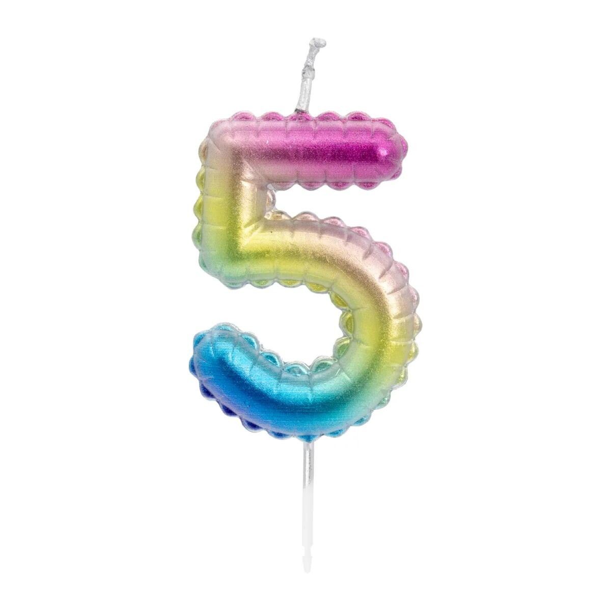 Idena Geburtstagskerze Idena Zahlenkerze 5 Regenbogen metallic