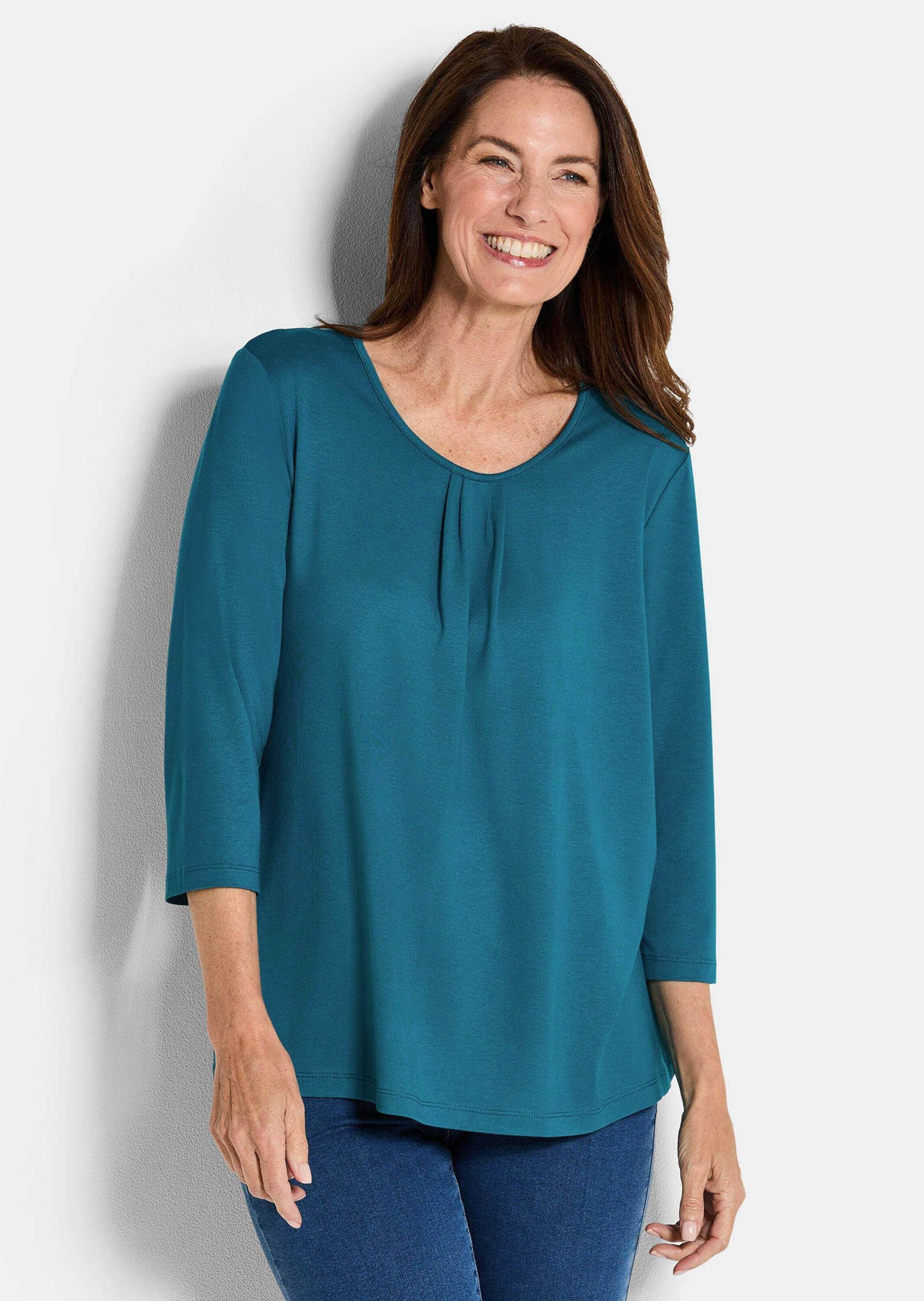 GOLDNER T-Shirt Viskose-Oberteil mit Halbarm Feminines Design mit Falten un günstig online kaufen