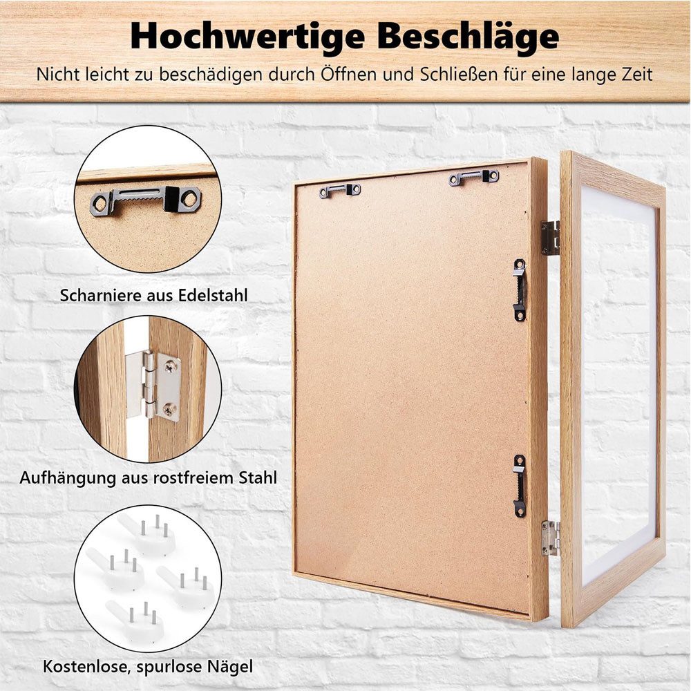 SURFOU Bilderrahmen Bilderrahmen Holz – Klappbarer Foto- & Kunstwerke Aufbewahrungsrahmen, (A4 Rahmen Bilder, 24 x 33cm, 1 Stück Holz Bilderrahmen (Braun) mit Aufbewahrungsfunktion für mehr als 50 Gemälde, Foto Rahmen Horizontal und Vertikalformate für Kinderzeichnungen, Fotos & DIY – Tischrahmen für Zuhause, Schule & Büro, 1 St)