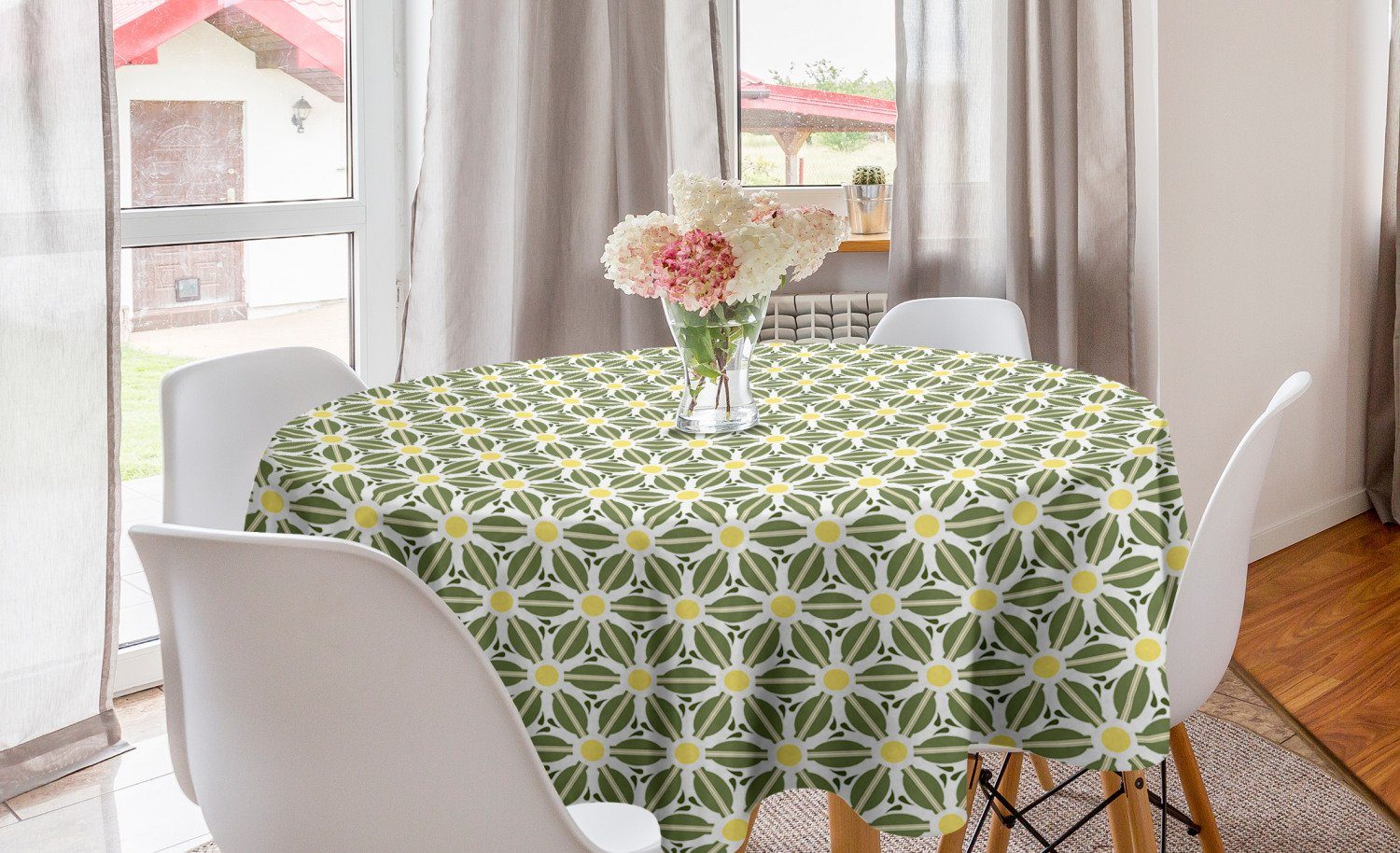 Abakuhaus Tischdecke Kreis Tischdecke Abdeckung für Esszimmer Küche Dekoration, Blume Blühende Blütenblätter Muster