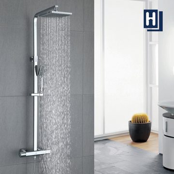 HOMELODY Duschsystem Duschset Thermostat Regendusche 2 Funktionen Duschset Messing, 2 Strahlart(en), Duschsäule mit Kopfbrause Handbrause und Verstellbarer Duschstange
