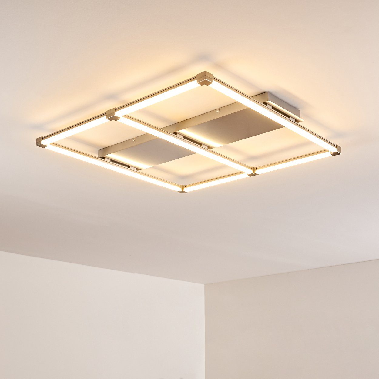 aus Nickel-matt, Lumen »Laudes« 25 xm, Deckenleuchte 1300 Deckenlampe 3000 Watt, in eckige 74cmx74 Metall/Kunststoff Kelvin, hofstein