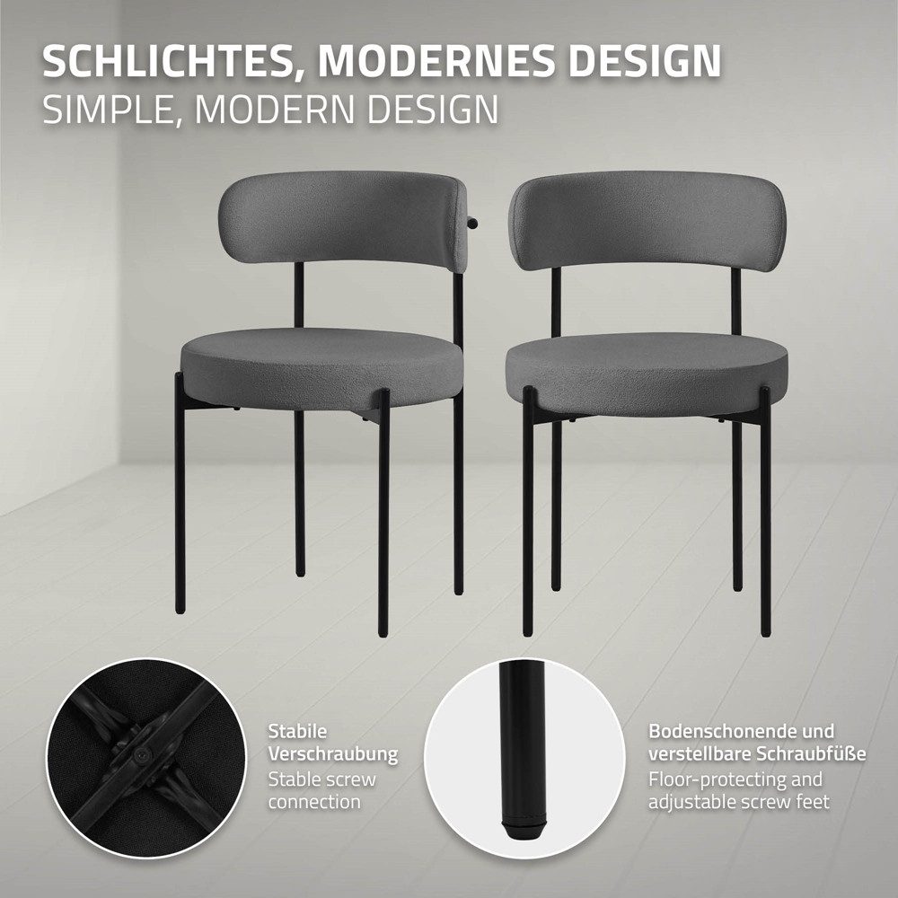 ML-DESIGN Polsterstuhl Esszimmerstühle Gruppe Küchenstuhl aus Teddystoff mit Metallbeinen (6 St), Clubstuhl 6er Set Wohnzimmerstuhl Grau moderne Design Lounge S – Bild 3 von 5