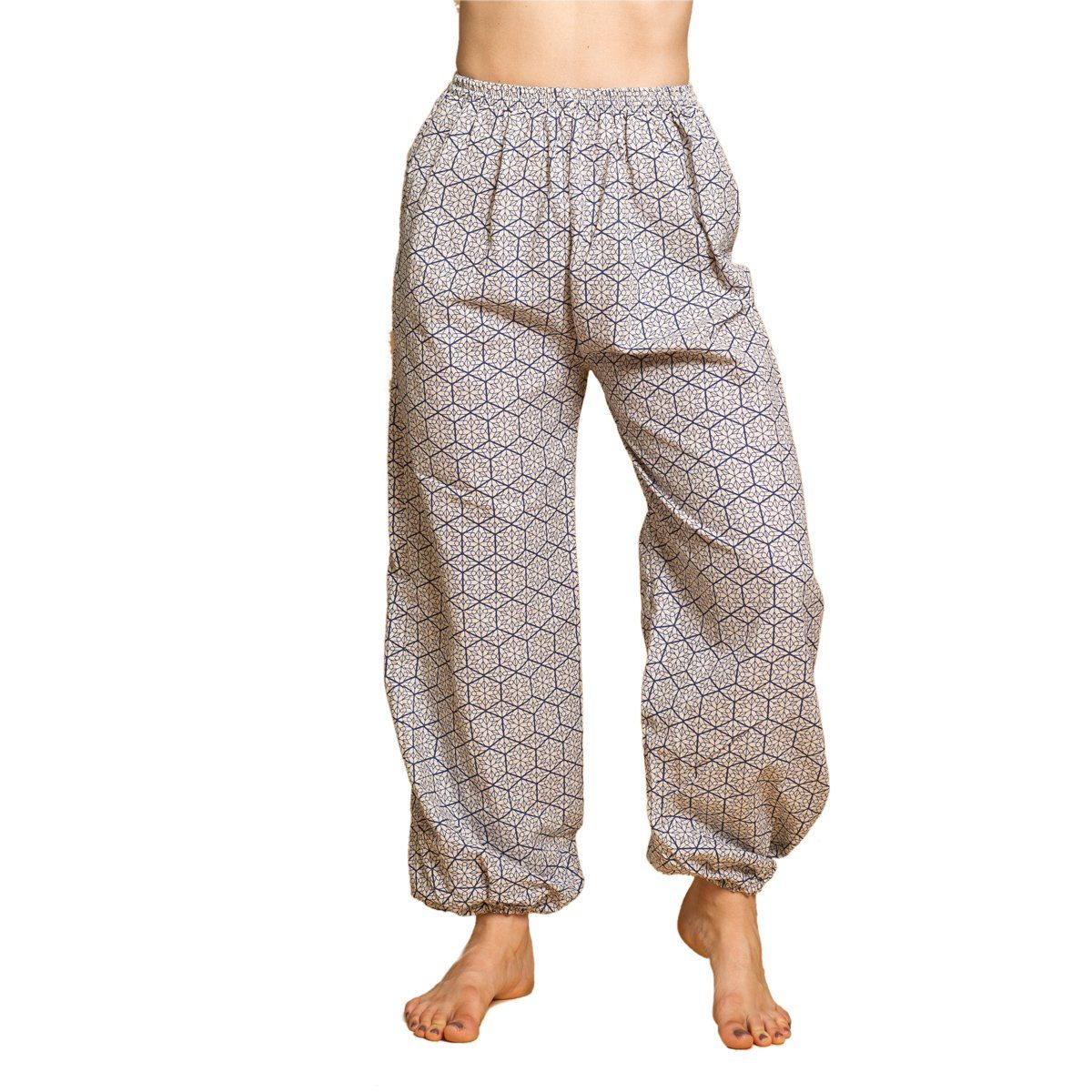 PANASIAM Stoffhose Muckhose Geometrix aus leicht grob gewebter Baumwolle bequeme Haremshose Unisex Freizeithose japanische Muster und heilige Geometrie Asanoha star