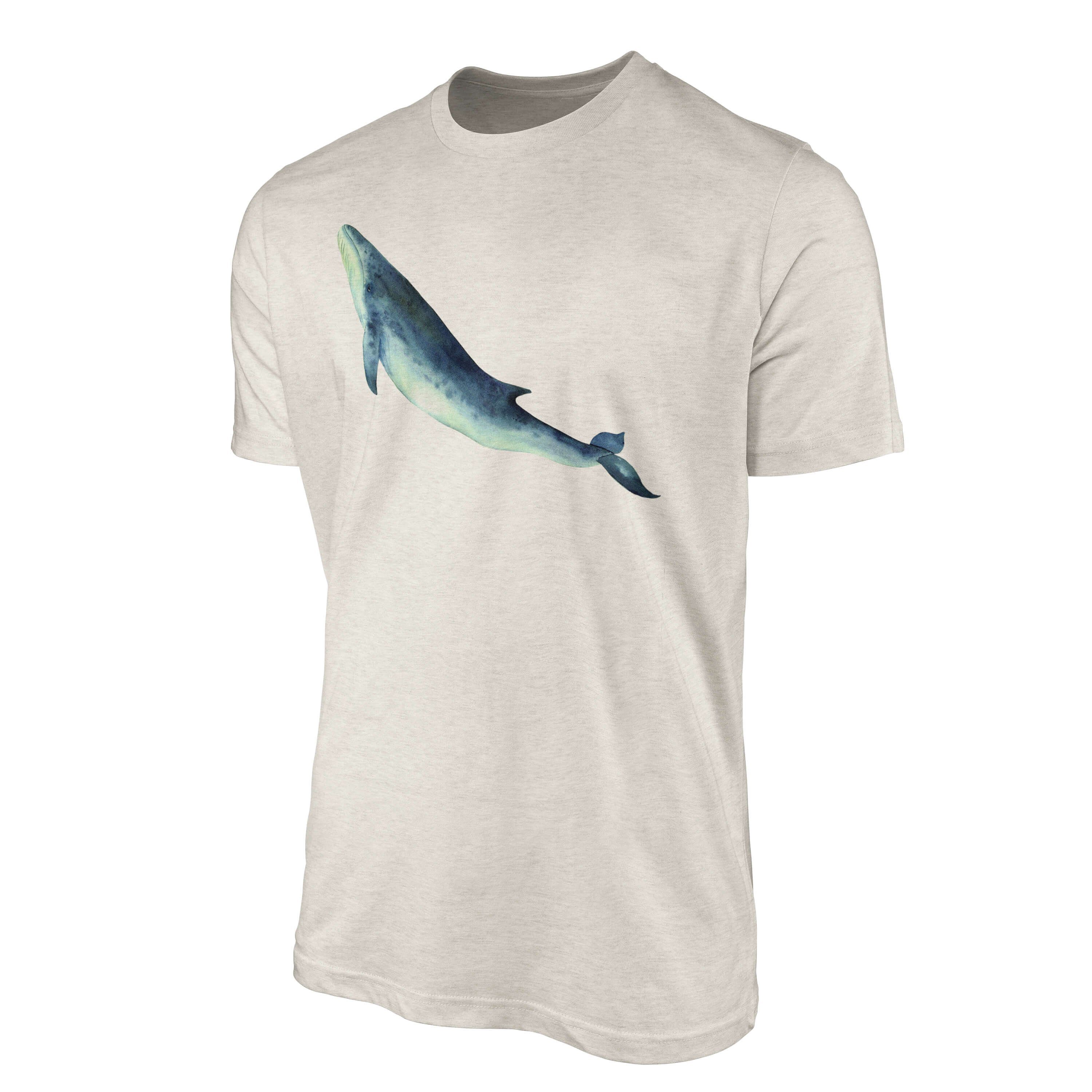 (1-tlg) erne Wal T-Shirt Art Sinus Wasserfarben gekämmte aus Bio-Baumwolle T-Shirt Nachhaltig 100% Ökomode Herren Shirt Motiv