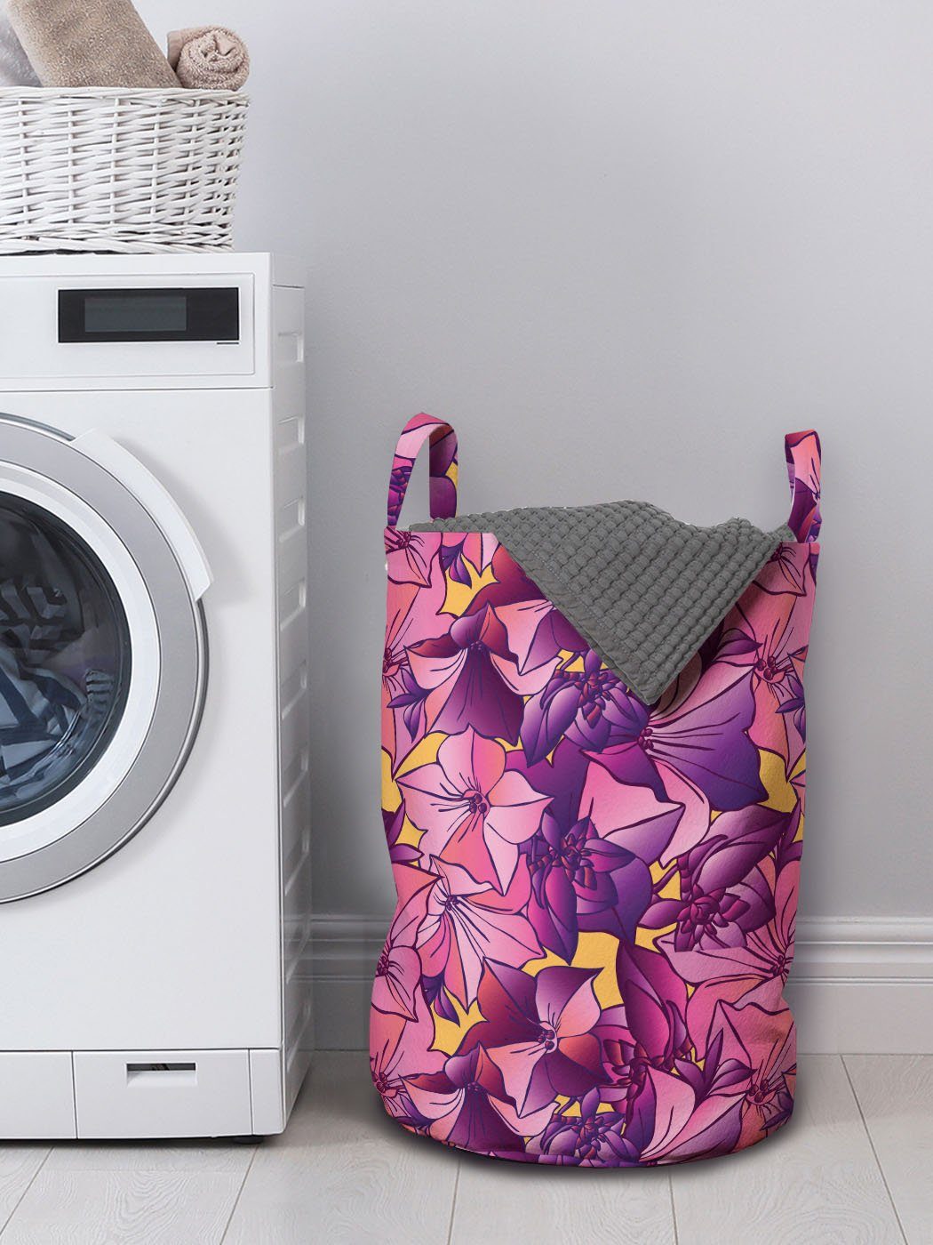 mit Blumen-Grafik Tropische Wäschekorb Griffen Abakuhaus für Kordelzugverschluss Waschsalons, Wäschesäckchen Blumen