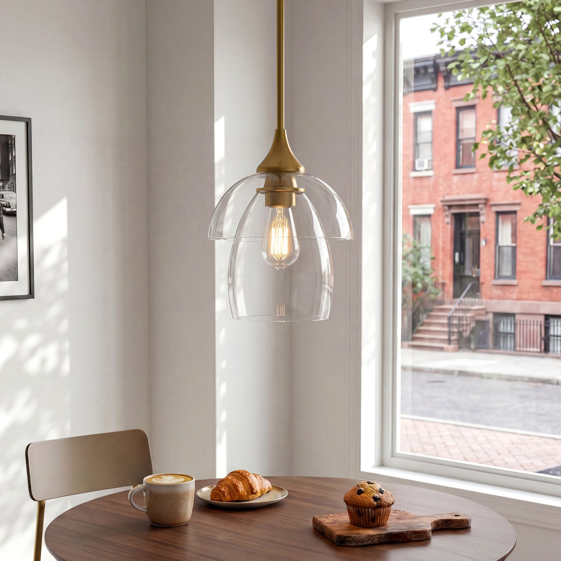 Tribesigns Pendelleuchte Gold, Moderne Hängeleuchte mit Doppeltem Glasschirm, ohne Leuchtmittel, Höhenverstellbare Hängelampe E27, Glas Pendelleuchte für Esstisch