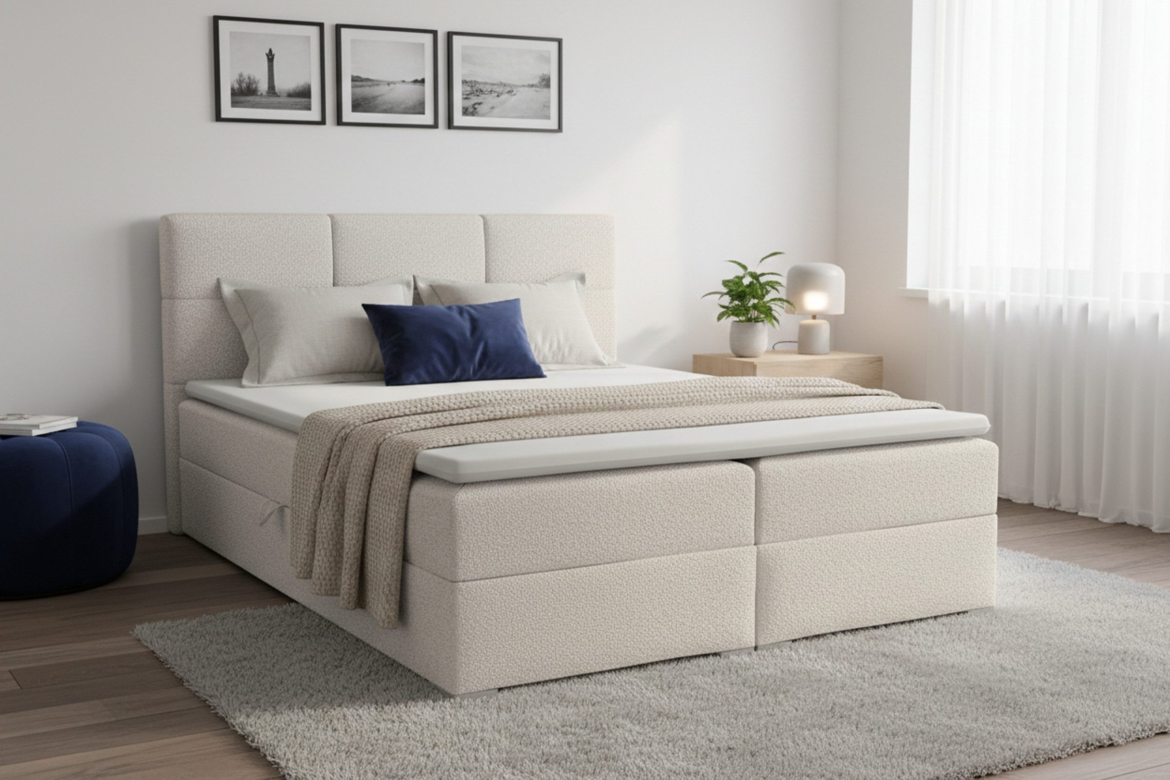 Deine Möbel 24 Boxspringbett SUSAN LUX Boxbett Polsterbett Matratzen H3 oder H4 (Farbe: Ecru, Creme, Beige, Grau, Dunkelgrau, Schwarz, 1-St., 140x200 160x200 18 – Bild 2 von 5