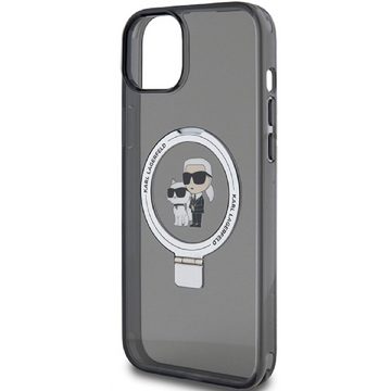 KARL LAGERFELD Handyhülle iPhone 15 aufstellbar Magsafe kompatibel schwarz 6,1 Zoll, Kantenschutz