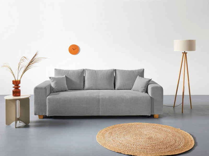 COLLECTION AB Schlafsofa Yves, mit Bettkasten und Bettfunktion, 2 Zierkissen inklusive, in Cord