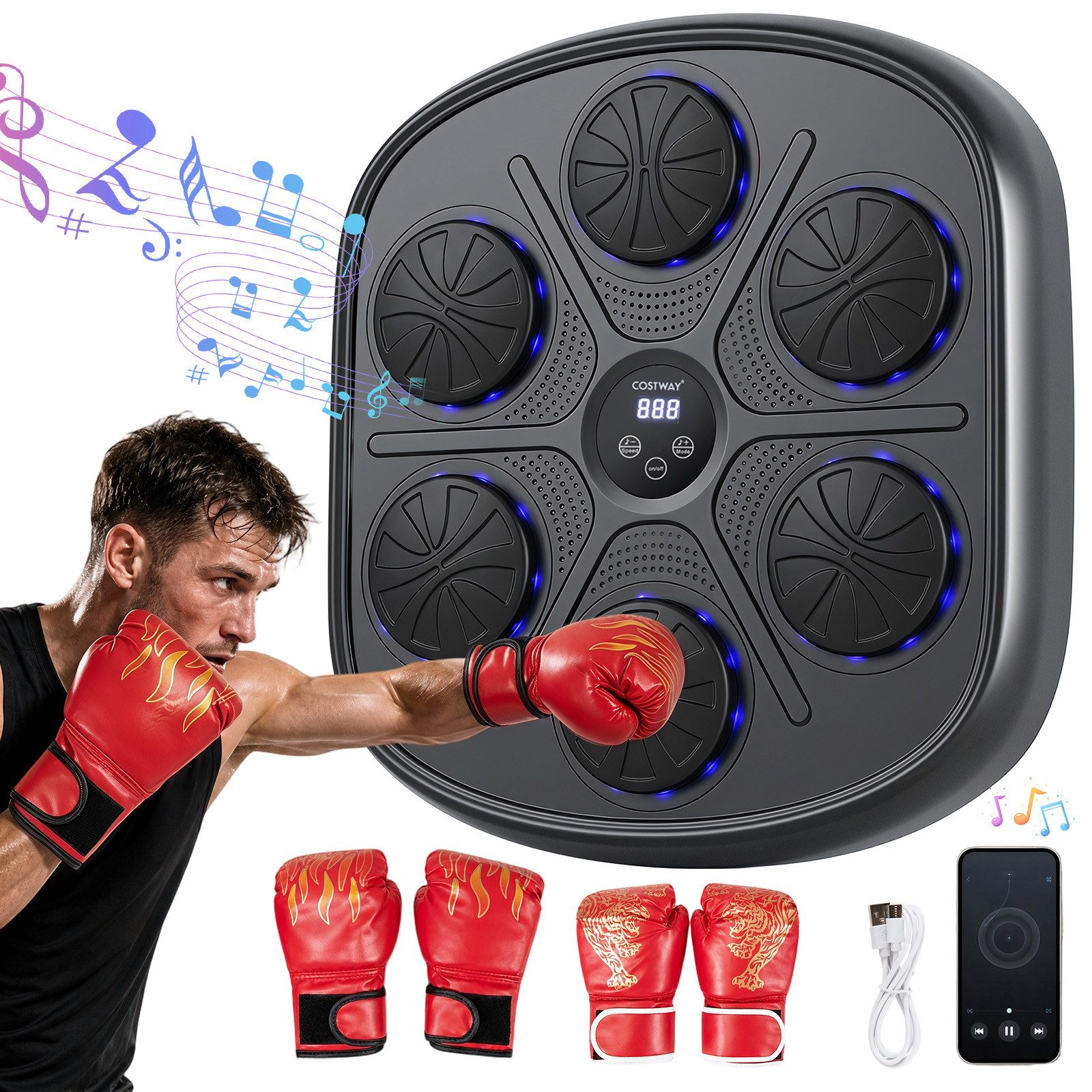 COSTWAY Boxstation mit LED-Display & kabelloser Verbindung, Boxing Machine