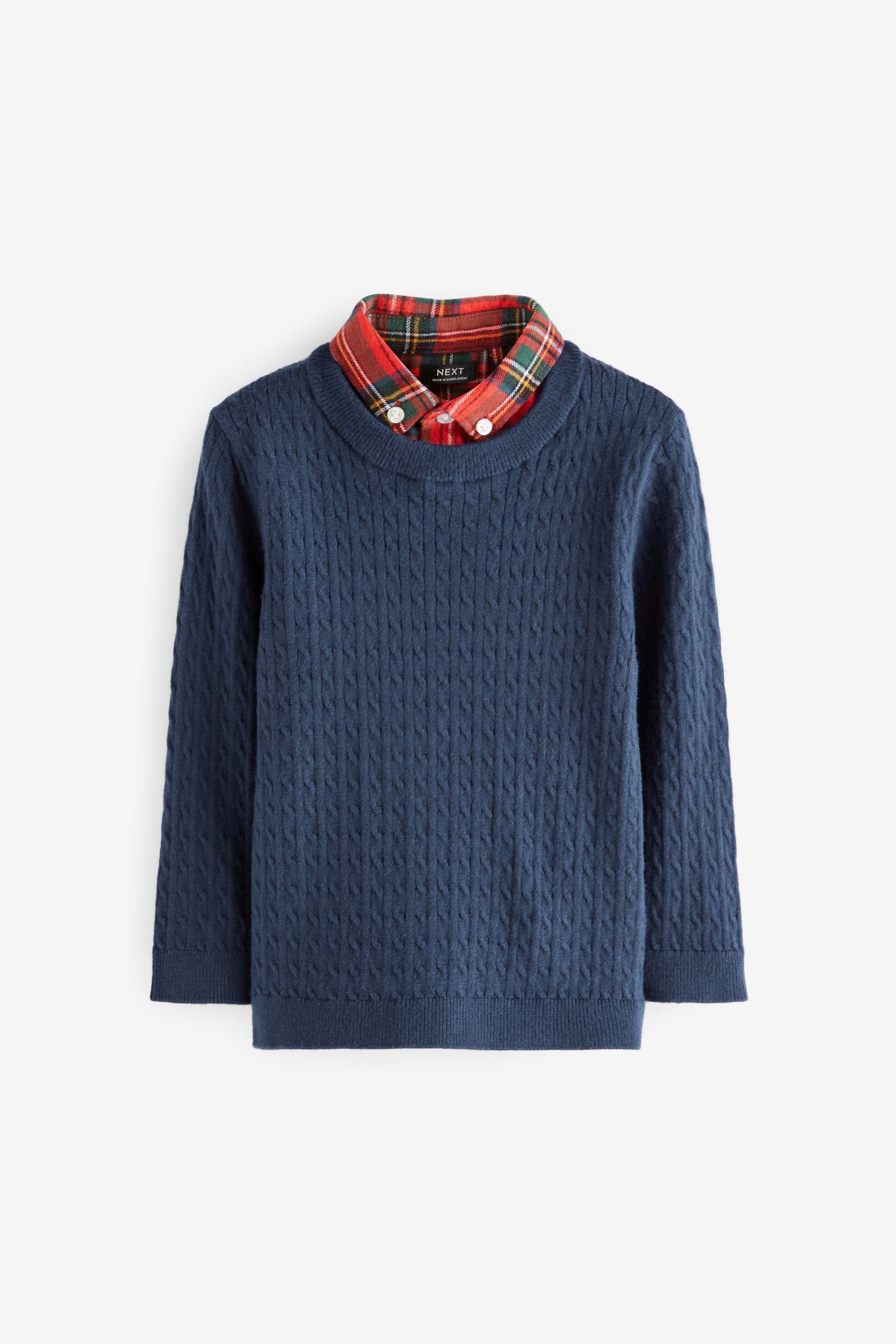 Next 2-in-1-Pullover Hemdeinsatz Navy und Pullover mit Zopfmuster (1-tlg) Blue