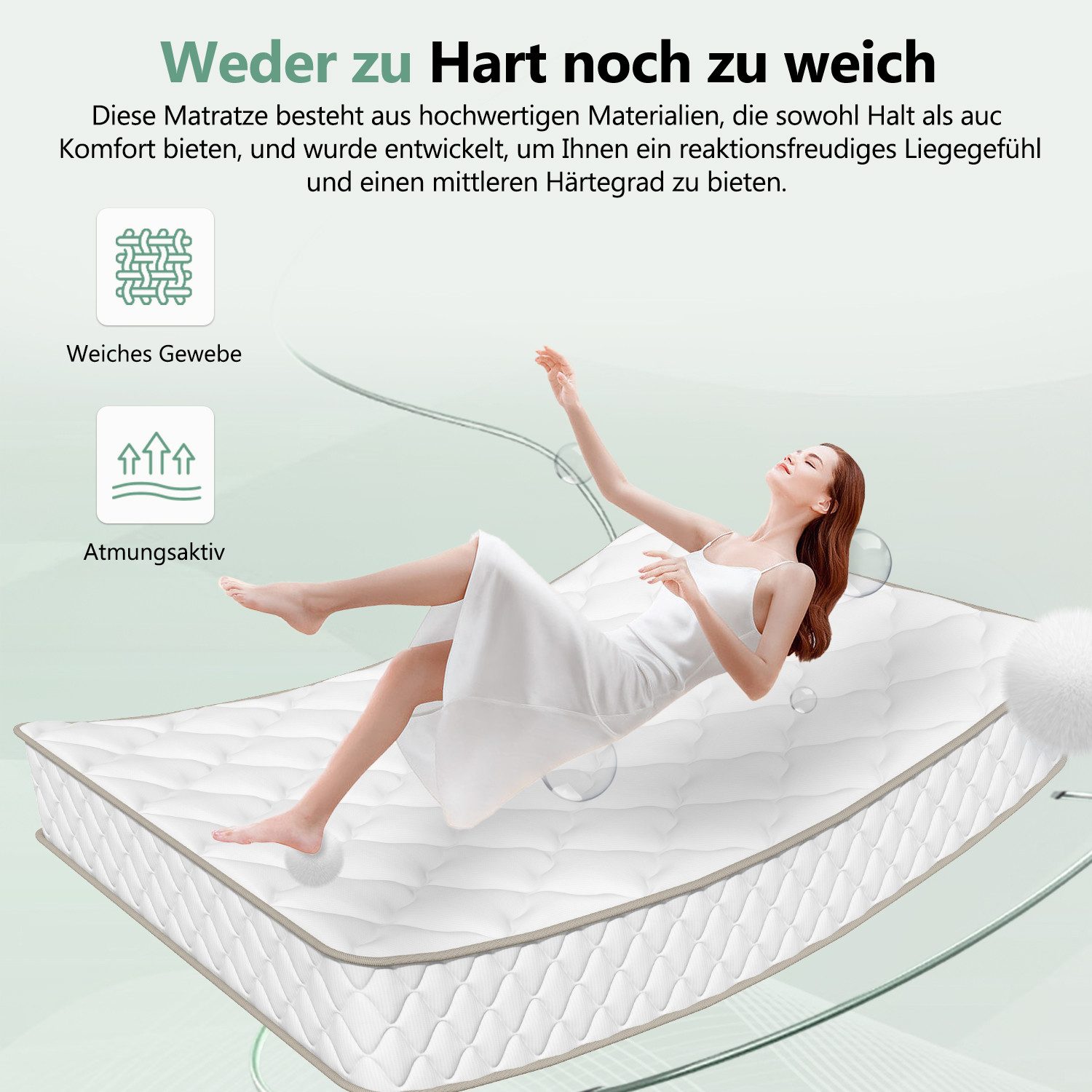 Taschenfederkernmatratze Matratze, 7 Zone Federkernmatratze Matratzen 10 Schichten, Lexzurn, 22 cm hoch, (ergonomisch und atmungsaktiv, Härtegrad H3, Matratze m – Bild 3 von 4