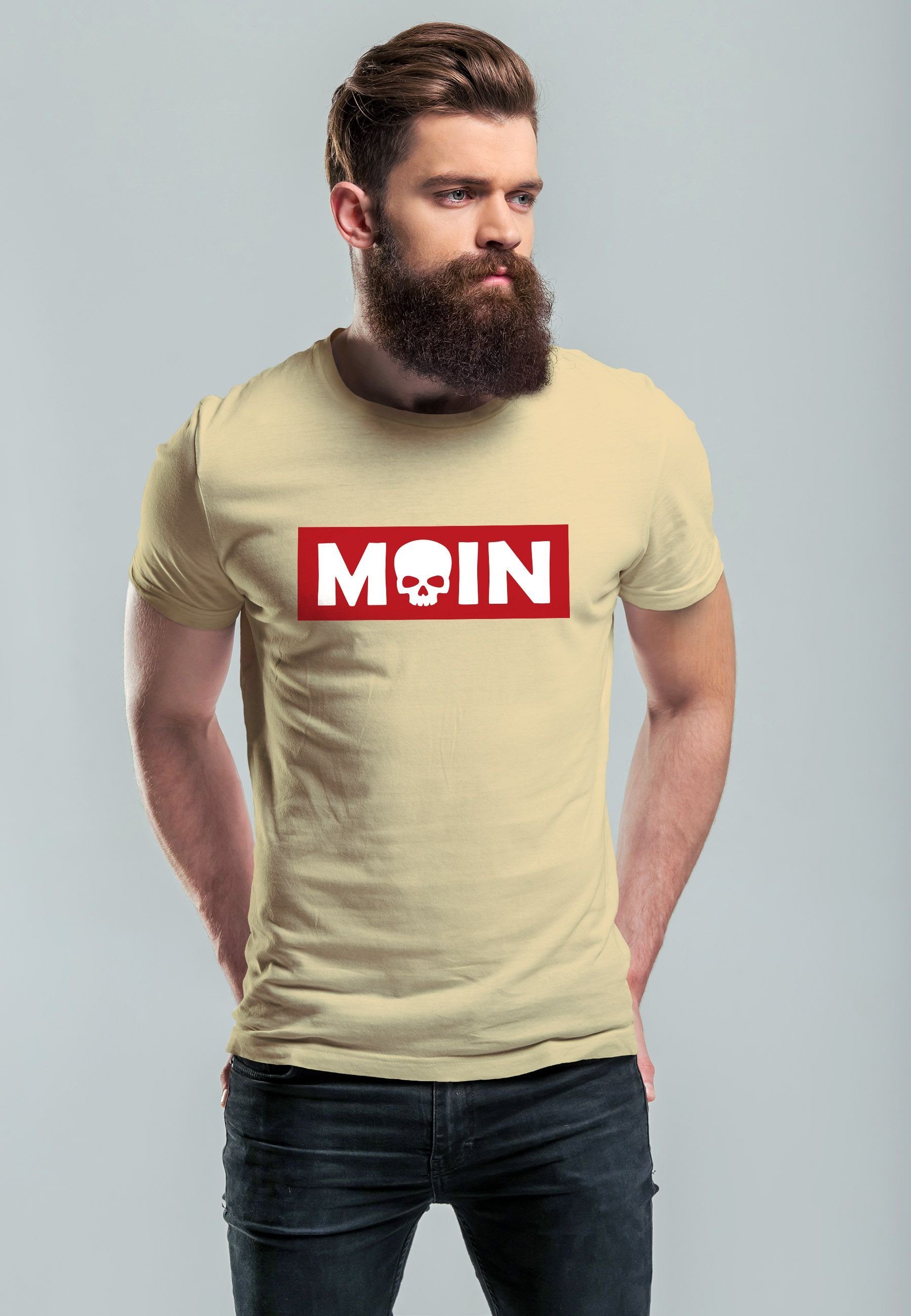 Neverless Print-Shirt Herren T-Shirt Schriftzug Moin günstig online kaufen