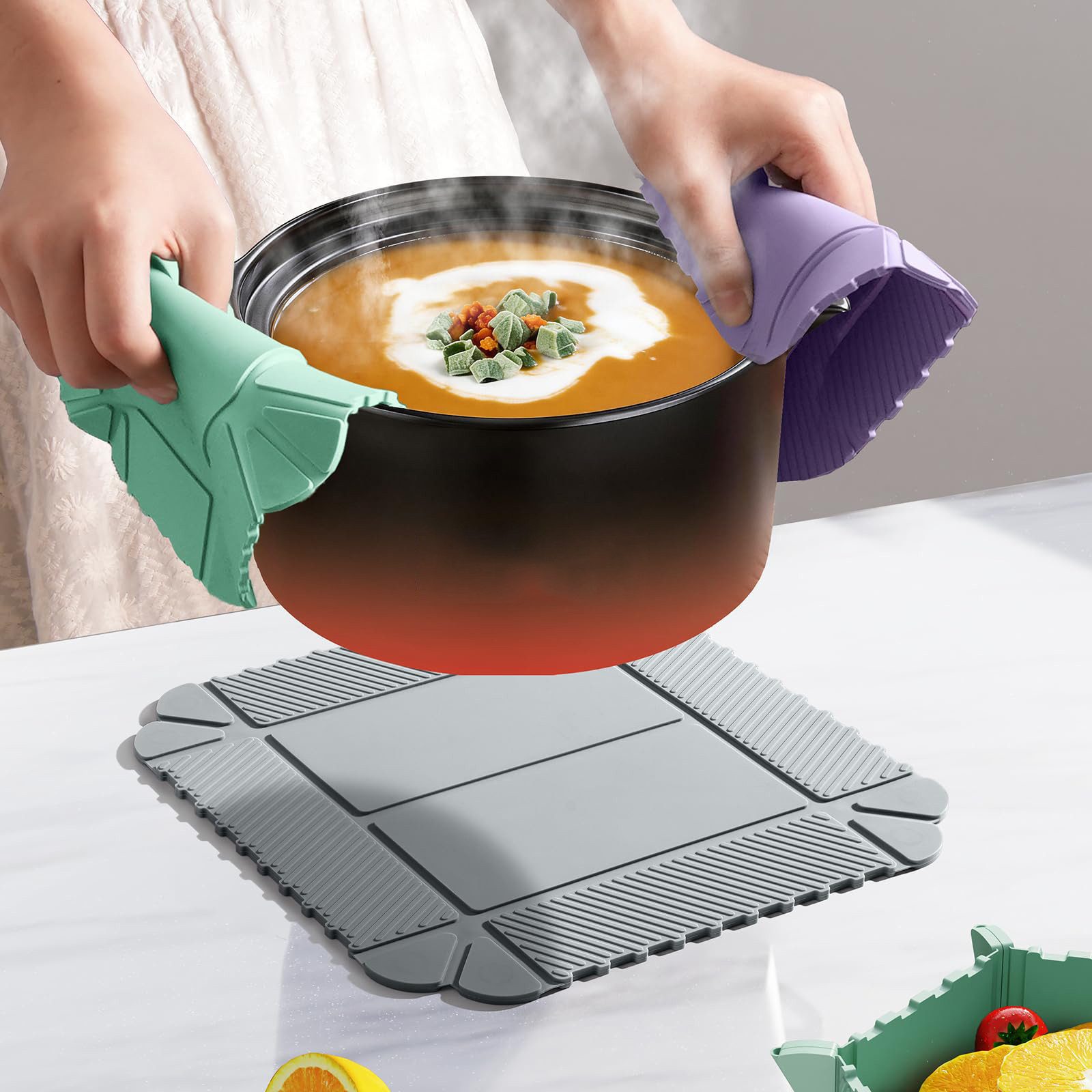 FOUORTUNATE-BEE Topfuntersetzer 3er Set klappbare Magnetische Silikon Topfuntersetzer Untersetzer, Hitzebeständig, Platzsparend, Rutschfest und Magnetisch Aufbewahrbar, 3-tlg.