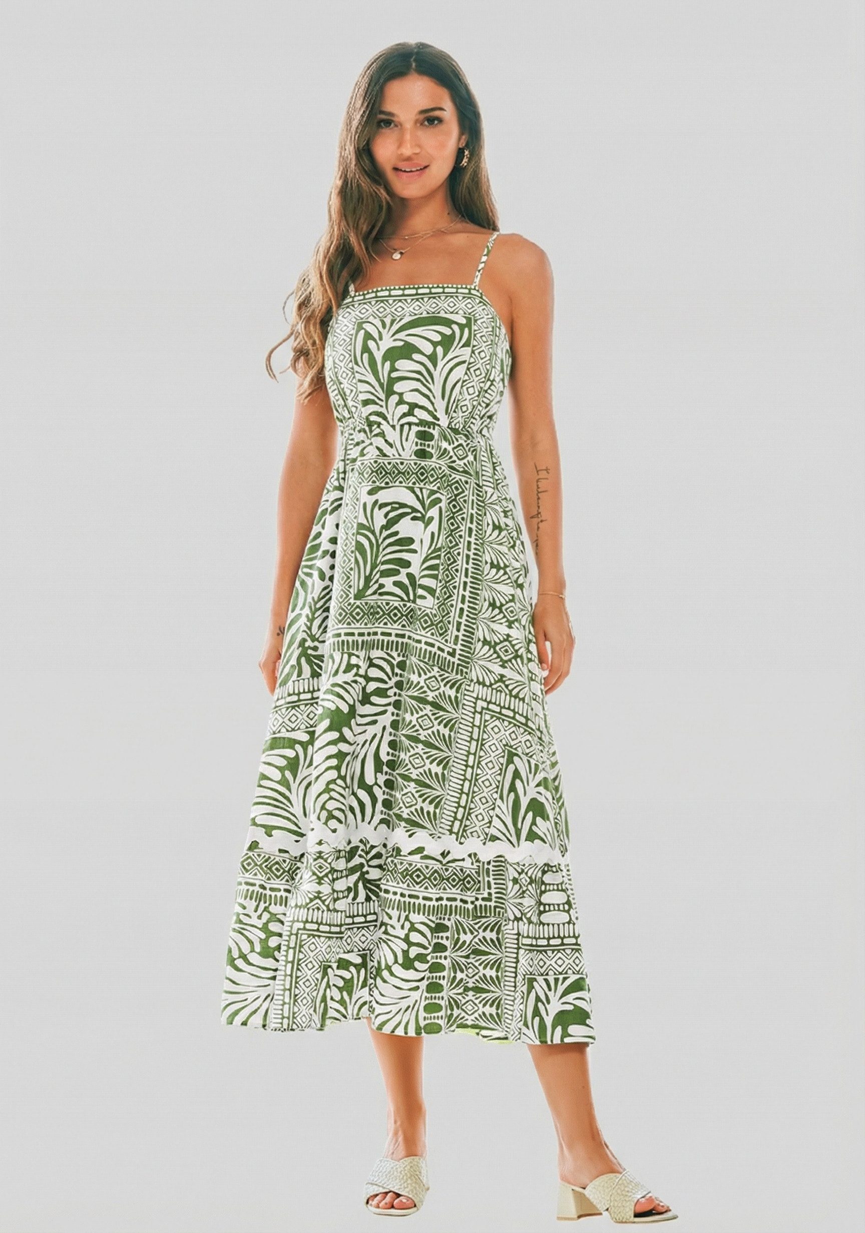 Cupshe Maxikleid Ärmelloses Gerafftes mit Blumenmuster Eckigem Ausschnitt