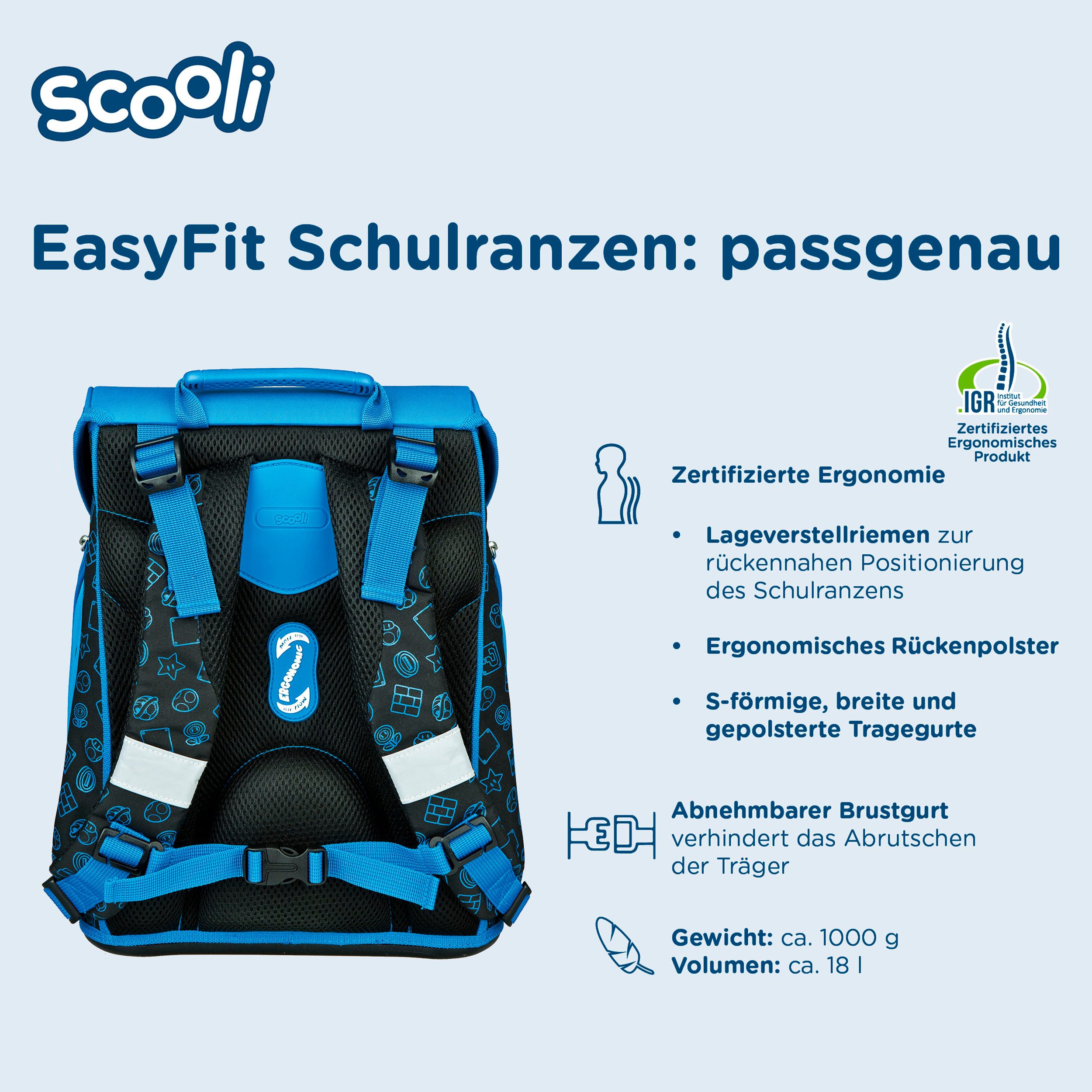 Scooli Schulranzen EasyFit, Super Mario (Set, 5-tlg)