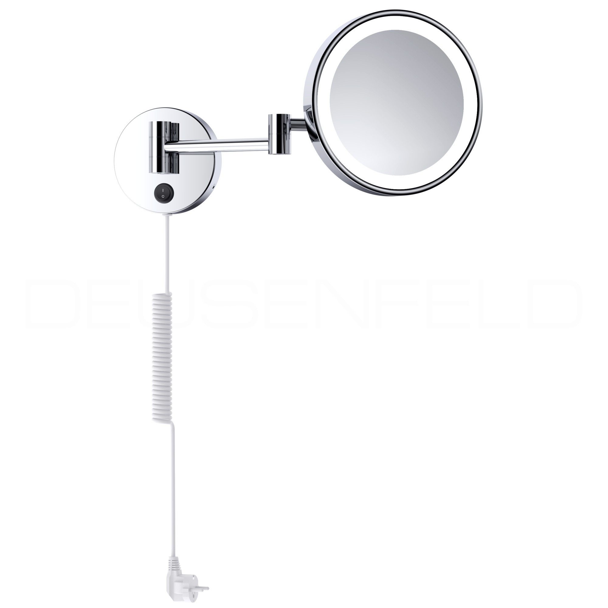 DEUSENFELD Kosmetikspiegel WLED500 (Rasierspiegel, Schminkspiegel, MakeUp Spiegel), LED Beleuchtung, 5x-Vergrößerung, Wand-Befestigung, Netzkabel