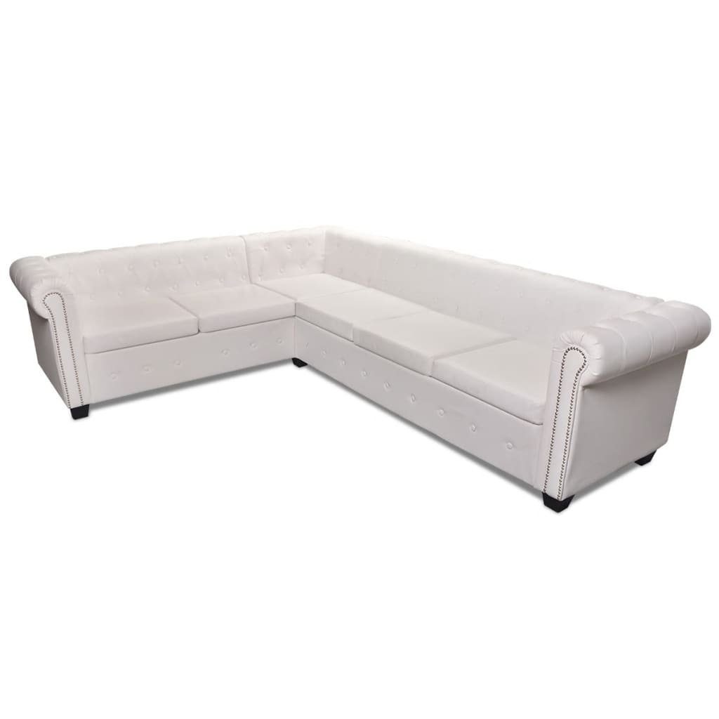 6-Sitzer Weiß furnicato Ecksofa Kunstleder Chesterfield