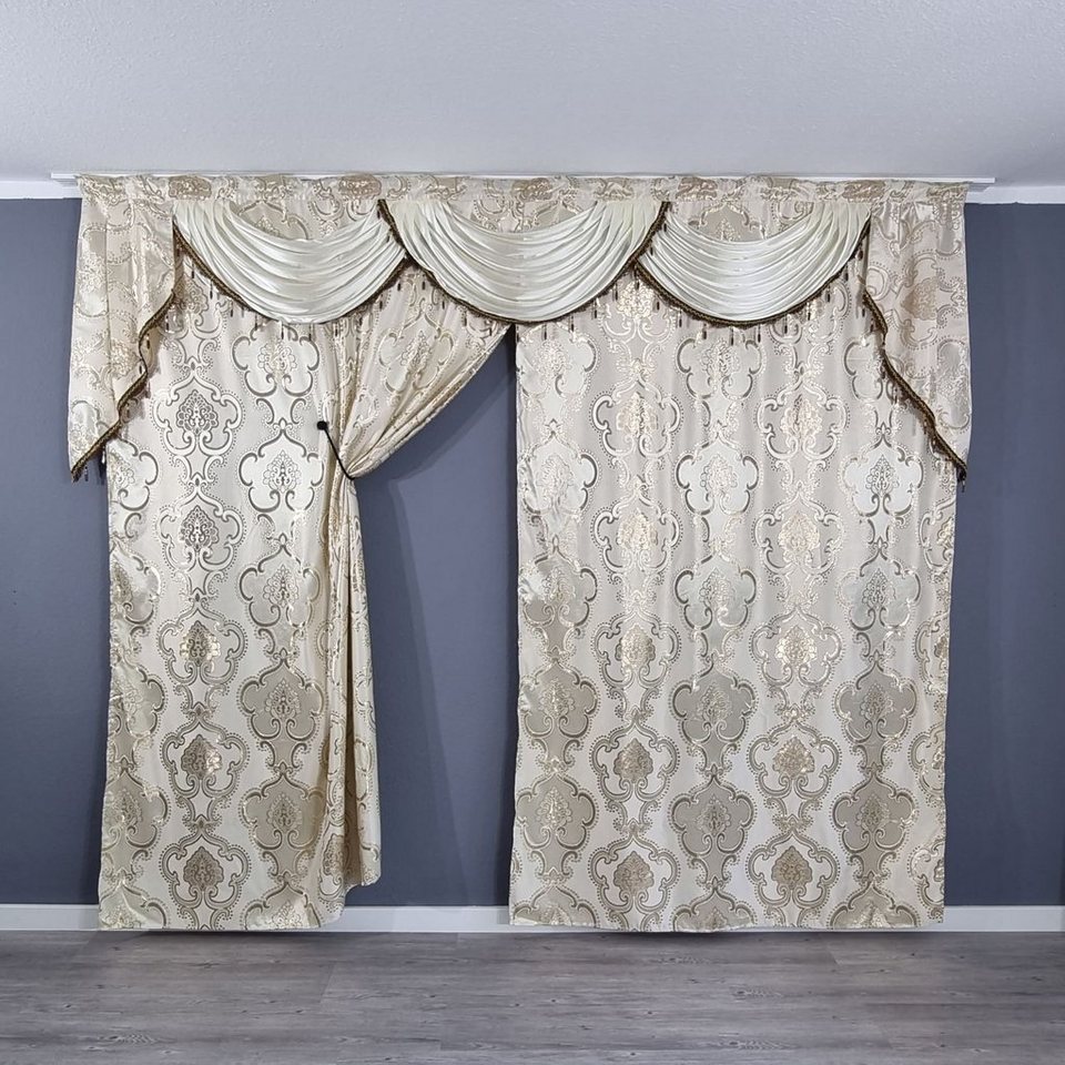 Verdunkelungsvorhang Barock Gardine Gold, Gardinen by Justyna, Kräuselband (1  St), blickdicht, Polyester, Verdunkelung, Verdunkelt, Blickdicht,  Orientalisch, Barock styl, Perde, Jacquard