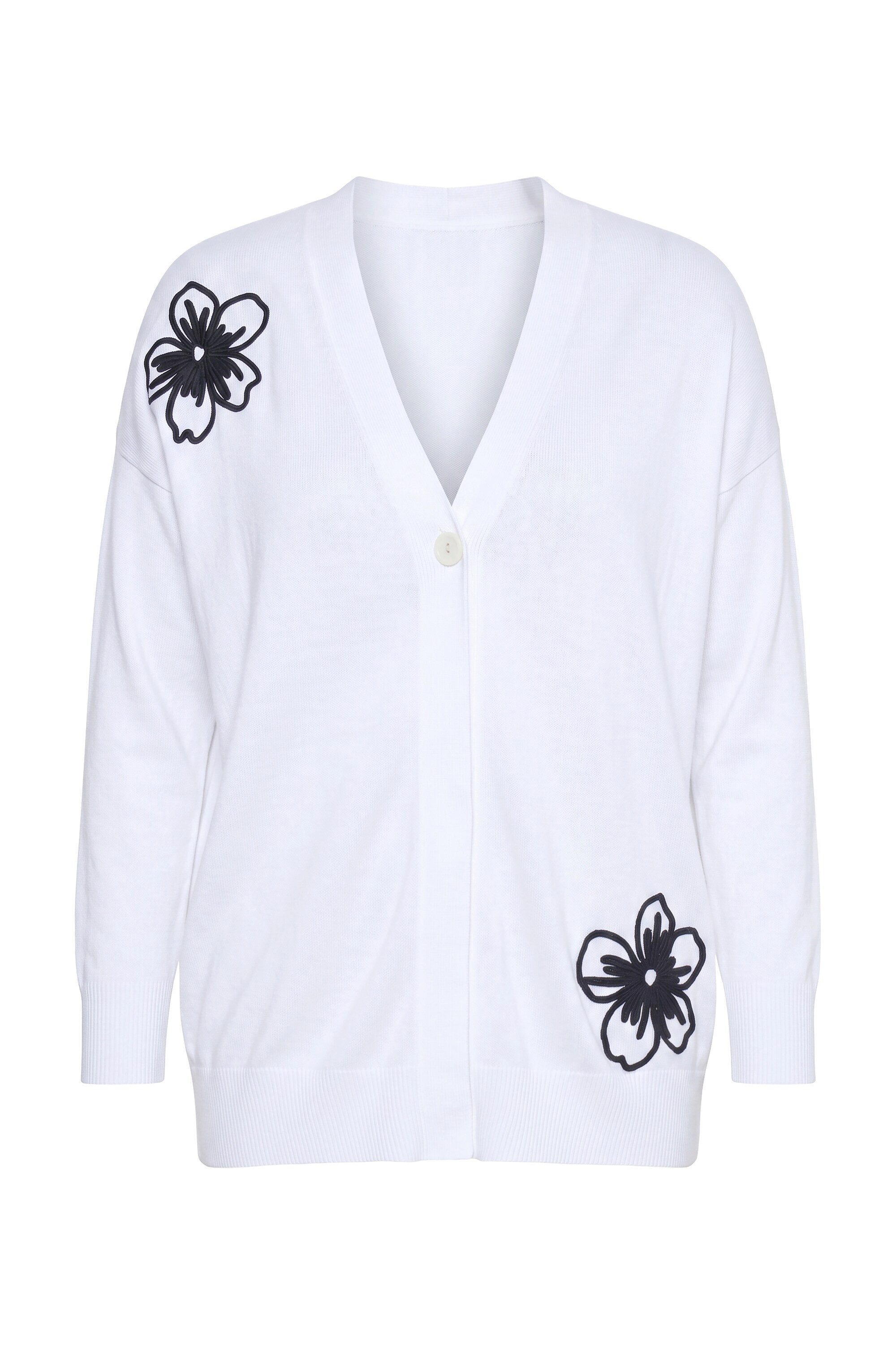 MIAMODA Strickjacke Strickjacke Loose Fit Blüten-Stickereien