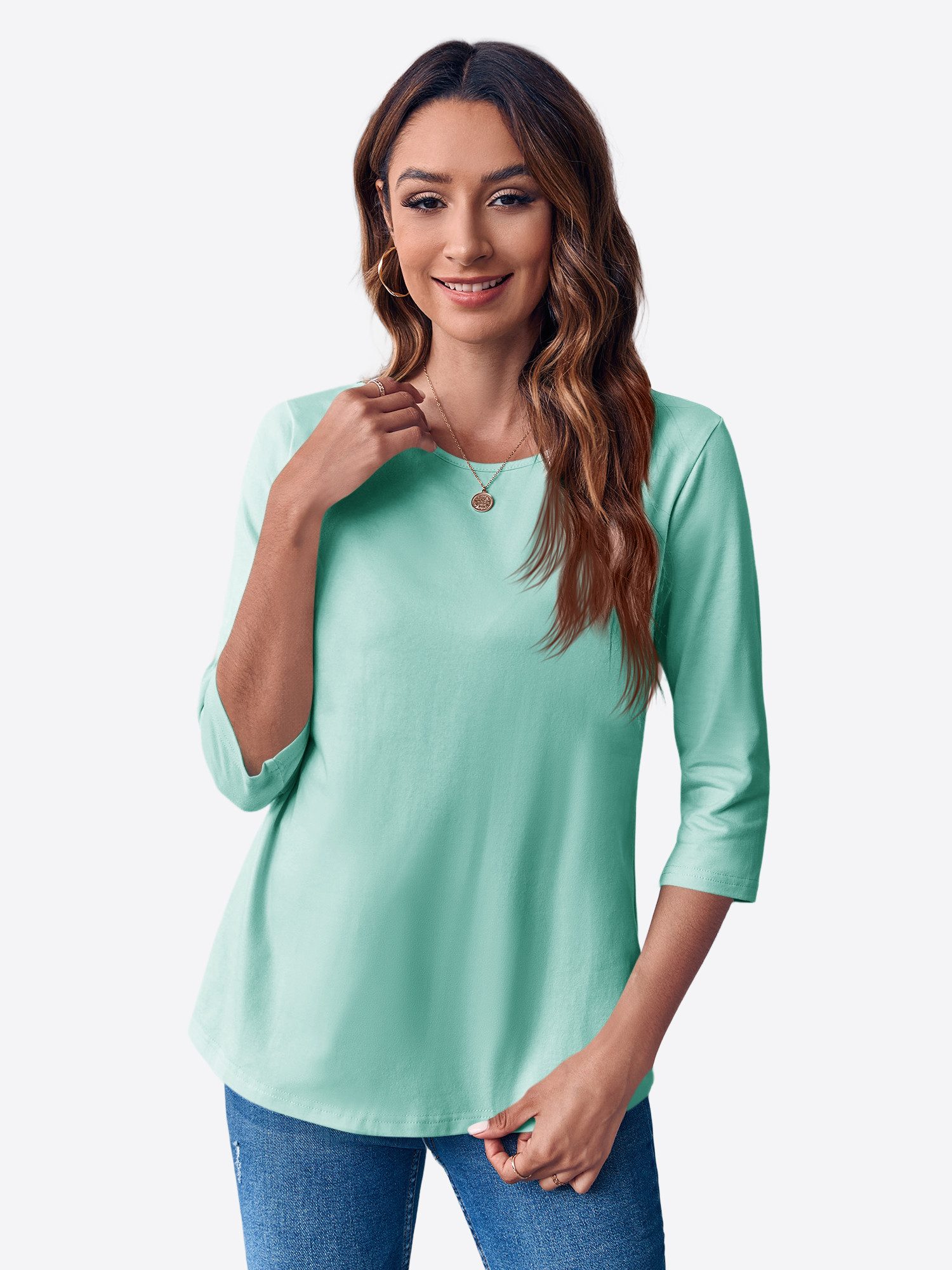 Imily Bela T-Shirt Damen 3/4-Ärmel Top mit Rundhal (Packung, 1-tlg., 1per-P günstig online kaufen