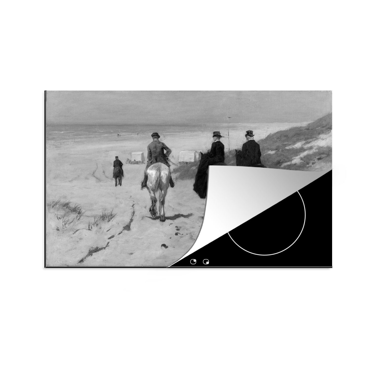MuchoWow Herdblende-/Abdeckplatte Morgentliche Fahrt am Strand entlang - Gemälde von Anton Mauve -, Vinyl, (1 tlg), 81x52 cm, Induktionskochfeld Schutz für die küche, Ceranfeldabdeckung