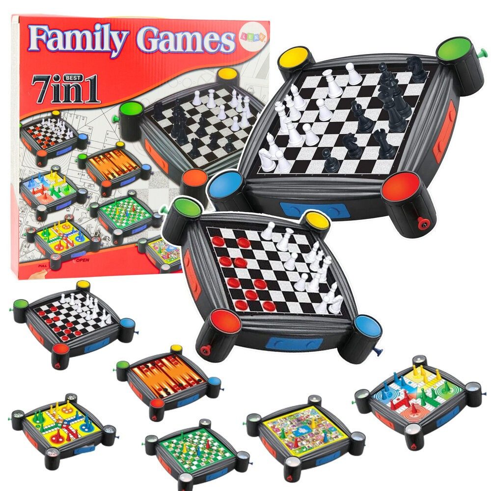LEAN TOYS Spielesammlung LeanToys Brettspiele Gesellschaftsspiele 7 in 1