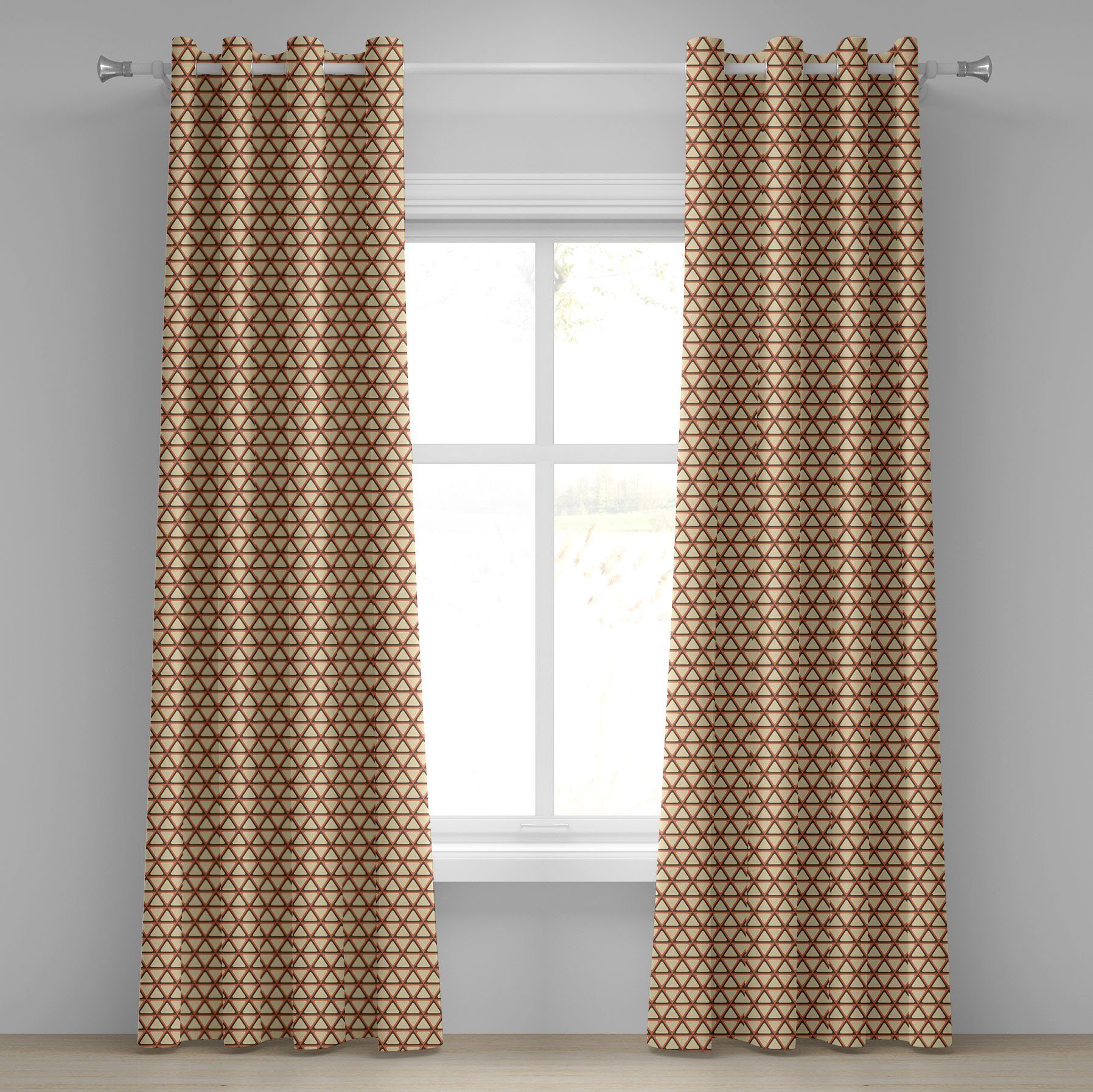 Gardine Dekorative 2-Panel-Fenstervorhänge für Schlafzimmer Wohnzimmer, Abakuhaus, Geometrisch Rasterstil Triangles | Fertiggardinen