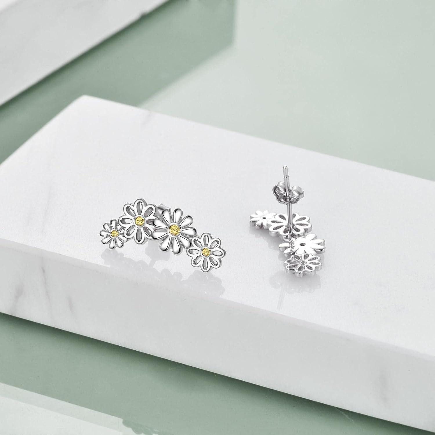 LuxusKollektion Paar Ohrhänger Ohrringe 925 Silber Hängend Threader Tränenohr Kreuz Gänseblümchen