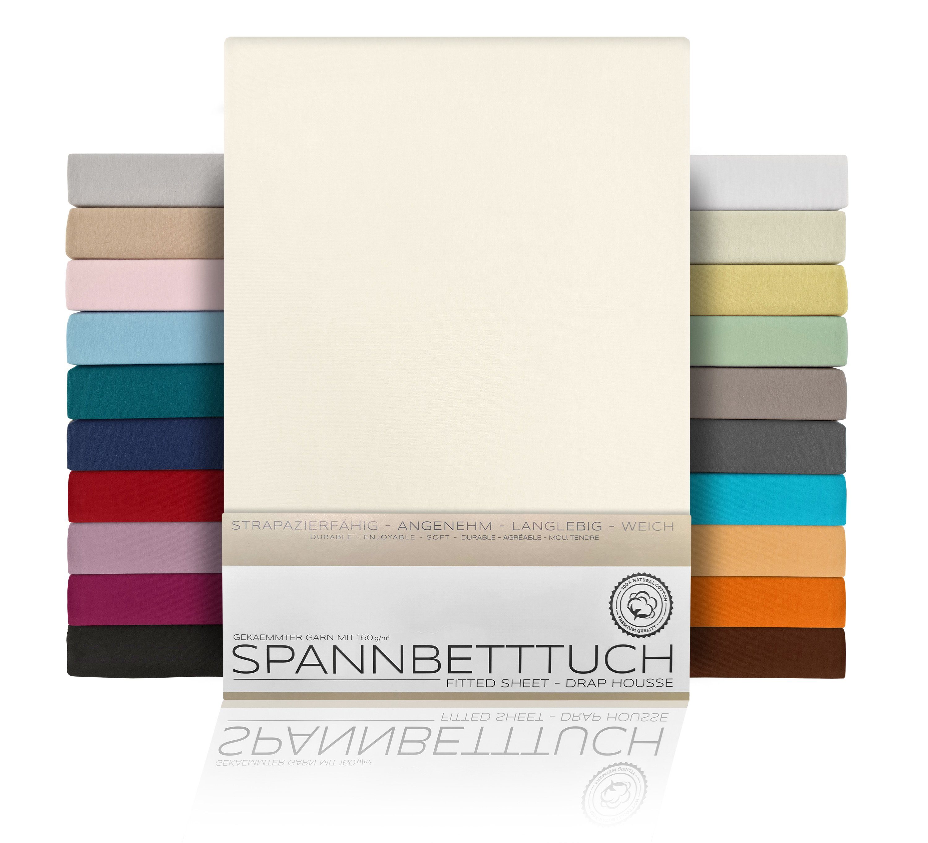 Spannbettlaken Spannbetttuch Bettlaken aus gekämmter Baumwolle Premium Jersey 160g/m², Beautex, Jersey, Gummizug: rundum, (1 Stück)