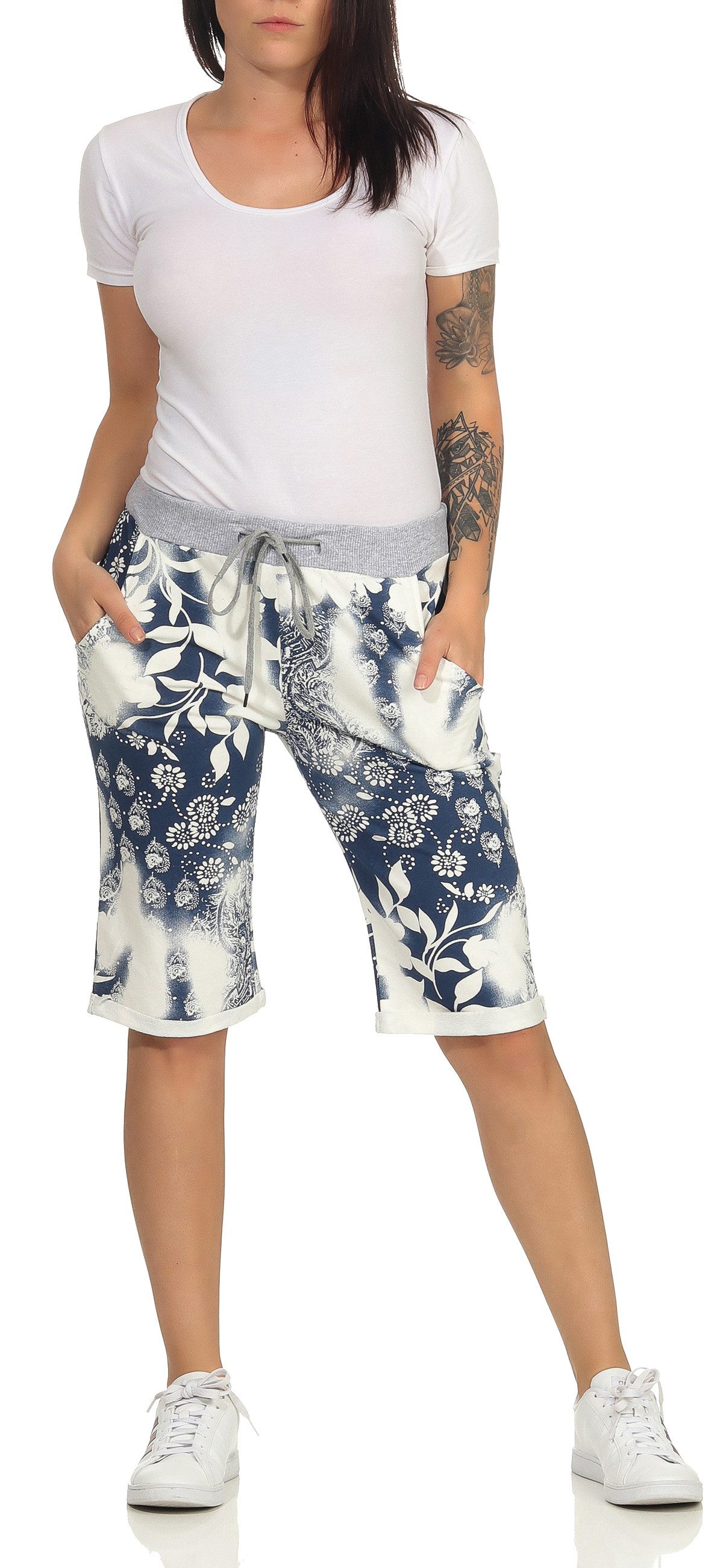 CLEO STYLE Sweatbermudas Sweat Bermuda 9 Beige Blume – Bild 2 von 5