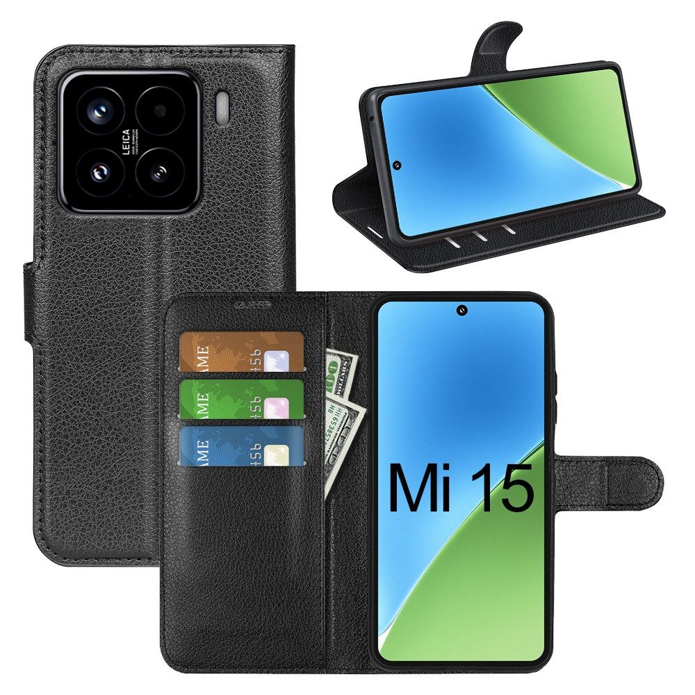 betterfon Handyhülle Handytasche für Xiaomi 15 Schutzhülle Klapphülle Schwarz, 3 Kartenfächer, Magnetverschluss & Standfunktion im Lederlook