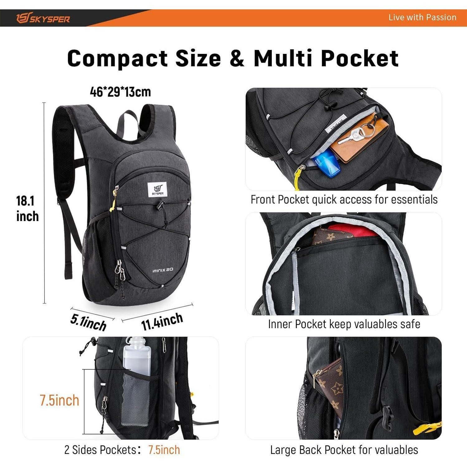 LuxusKollektion Tagesrucksack Rucksack Tagesrucksack Wanderrucksack Damen Herren 15L 20Liter Schwarz
