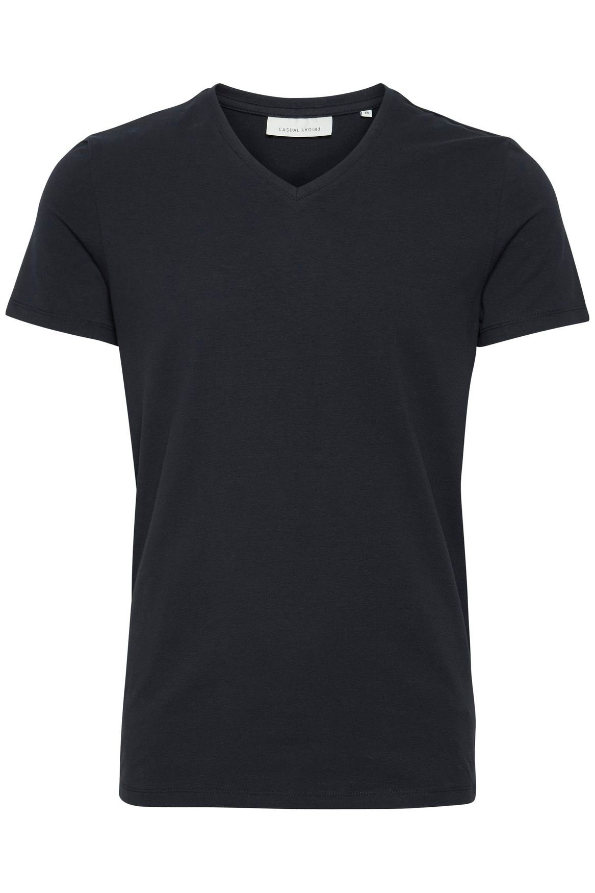 Casual Friday T-Shirt V-Ausschnitt Schwarz Kurzarm Basic 4458 in T-Shirt LINCOLN Einfarbiges