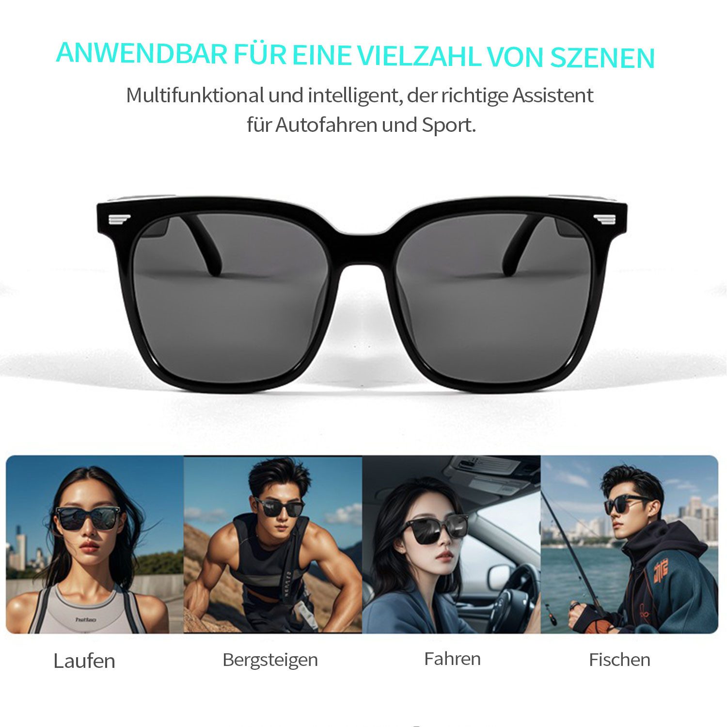 Refttenw Sonnenbrille Smart Brille UV-Schutz 400 Bluetooth Fahrradbrille mit Ruffunktion mit polariserten Linsen