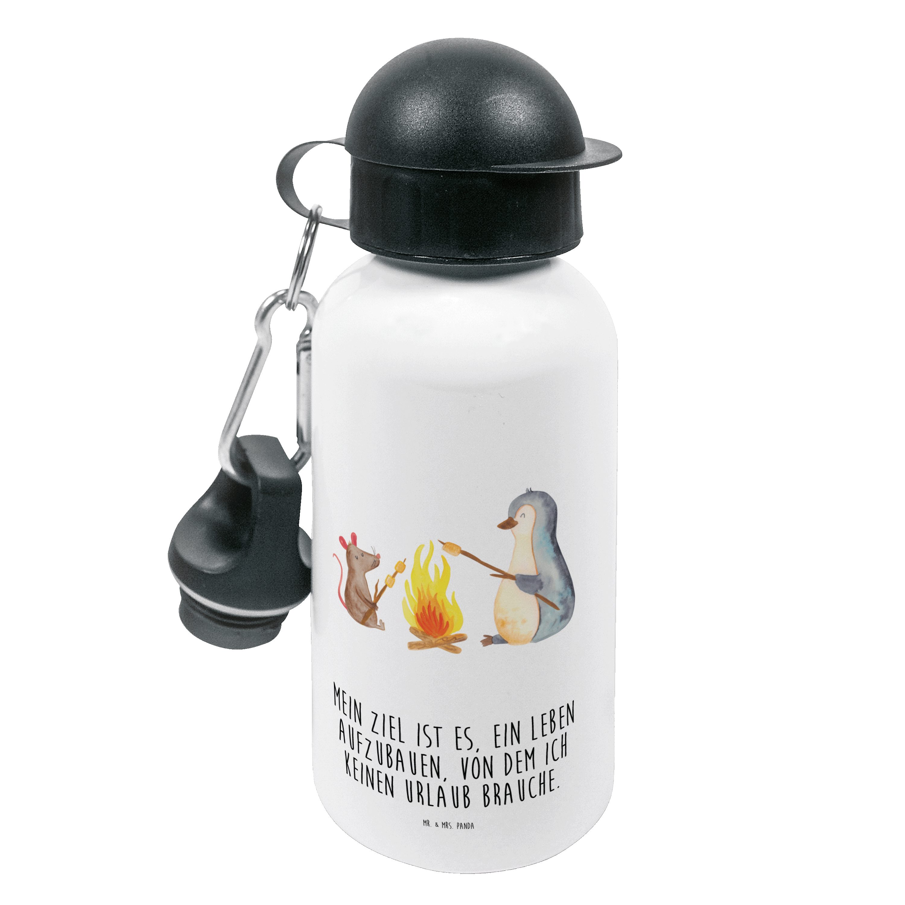 Mr. & Mrs. Panda Trinkflasche Pinguin Lagerfeuer - Weiß - Geschenk, Marshmallows, Mädchen, Kinderfl