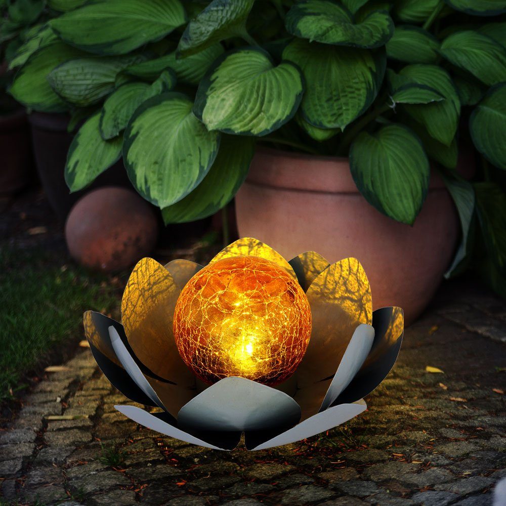 Globo LED Warmweiß, LED Solarleuchte, Außenlampe Leuchtmittel Flamme Gartenleuchte inklusive, Solarlampe Lotusblume