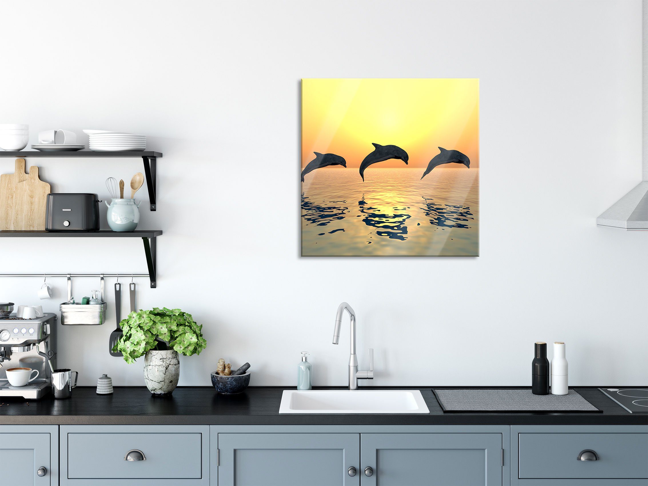 Pixxprint Glasbild Delfine im Sonnenuntergang, Delfine günstig online kaufen