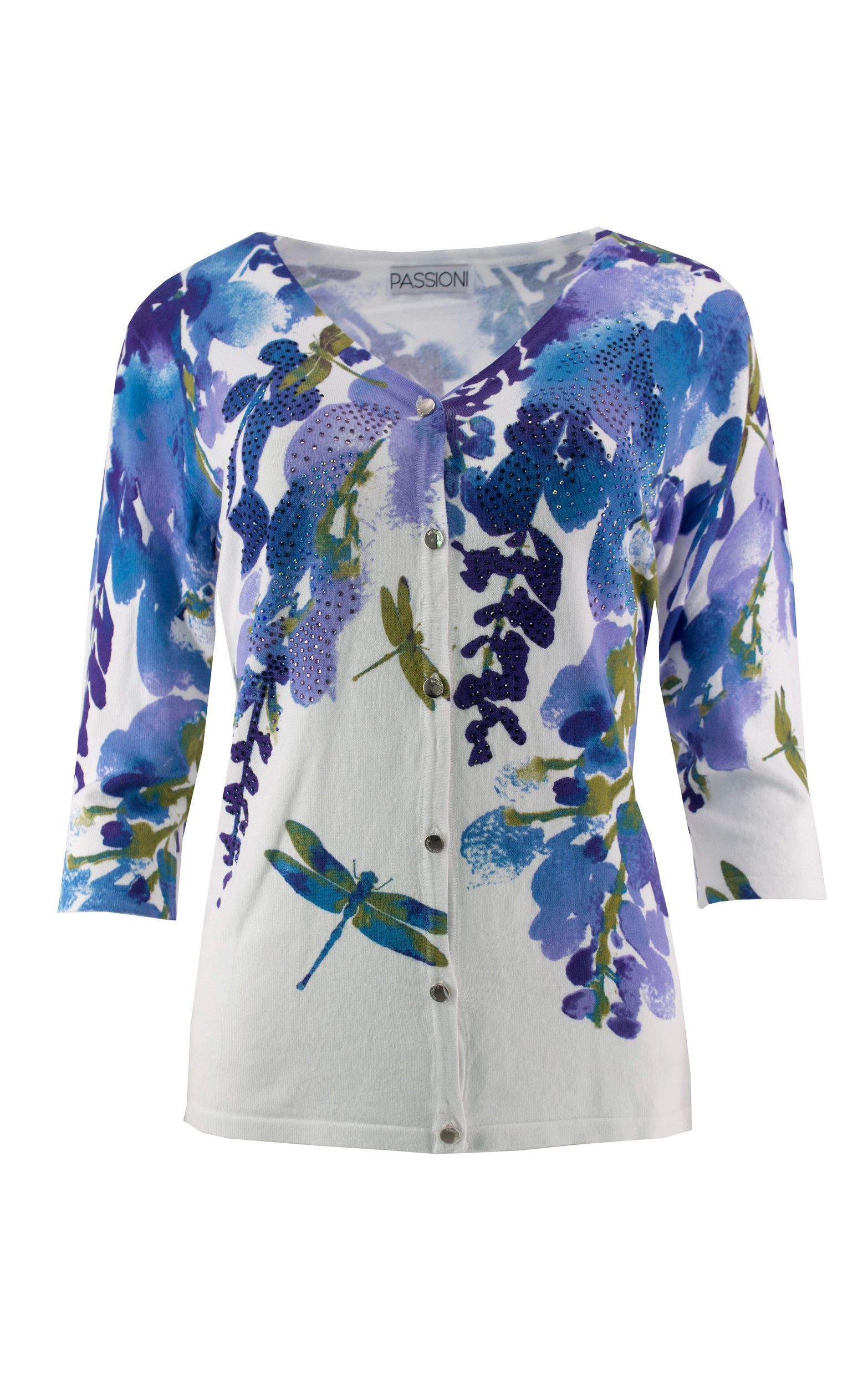 Cardigan Twinset mit Aquarell-Blumendruck und Strass-Detail