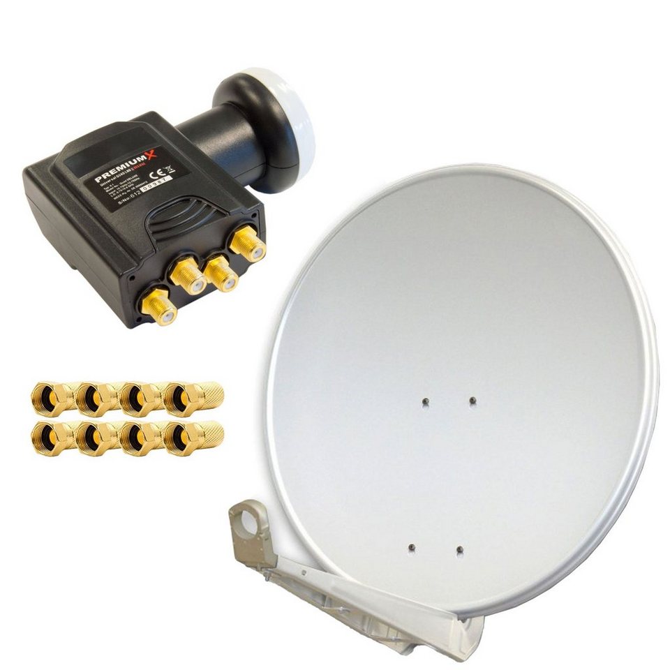 Sat Schüssel 80 Cm Mit Quad Lnb 4 Teilnehmer PremiumX DELUXE80 Satellitenanlage für 4 Teilnehmer 80cm ALU Hellgrau