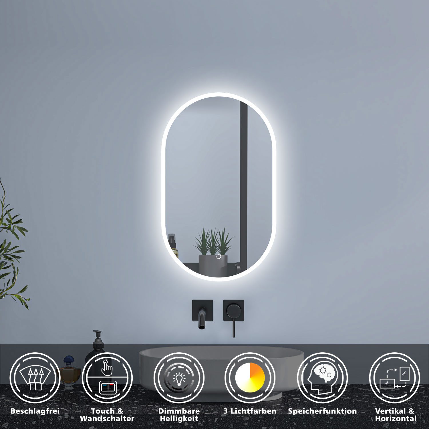 Aica Sanitär Badspiegel Badspiegel LED Wandspiegel Lichtspiegel Beschlagfrei + LED Memory