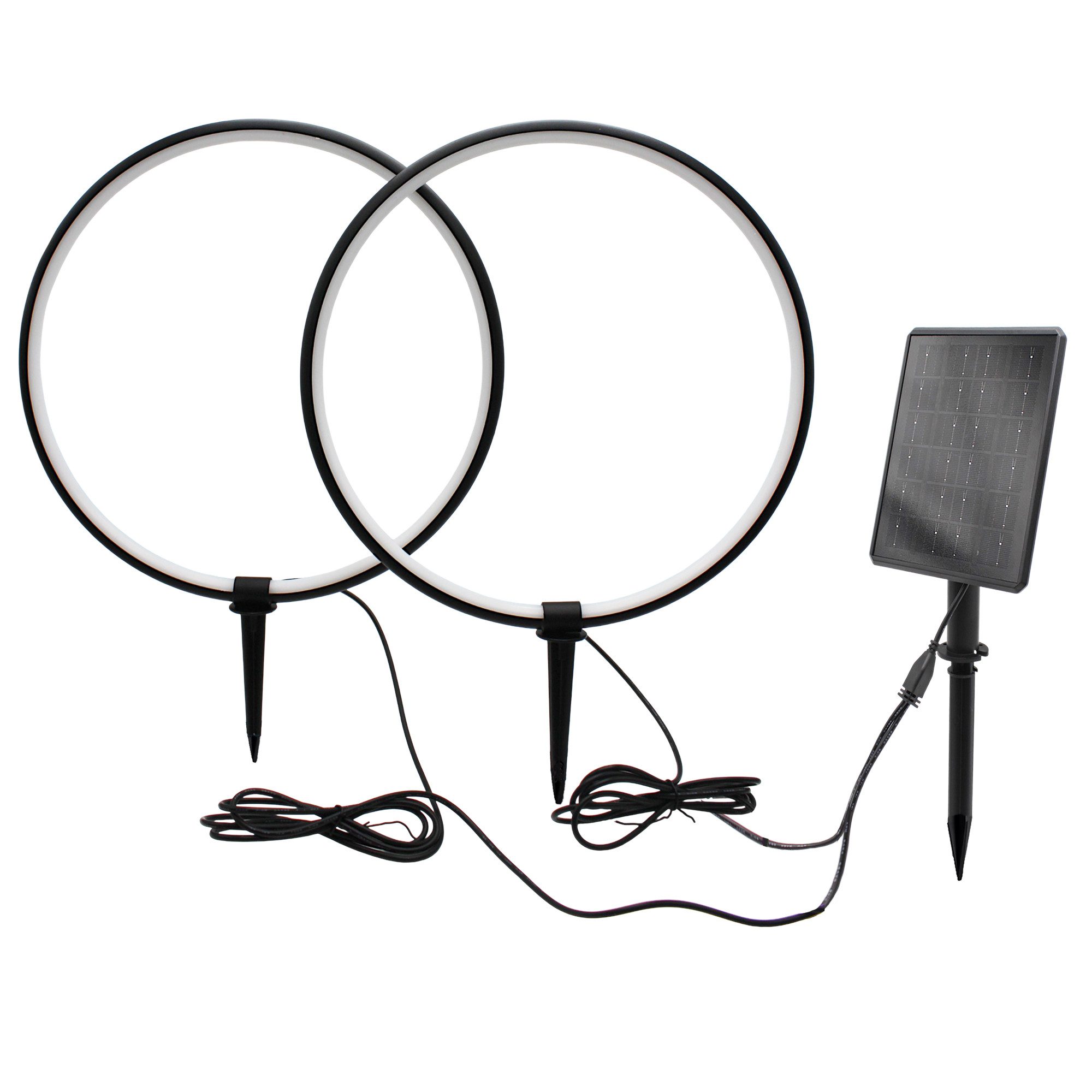 Arnusa LED Solarleuchte Gartenstecker Leuchtringe Aluminium 35 cm Gartenleuchte Wegeleuchte, Dimmfunktion, LED fest integriert, Warmweiß, mit Erdspieß, starker Akku lange Leuchtzeit