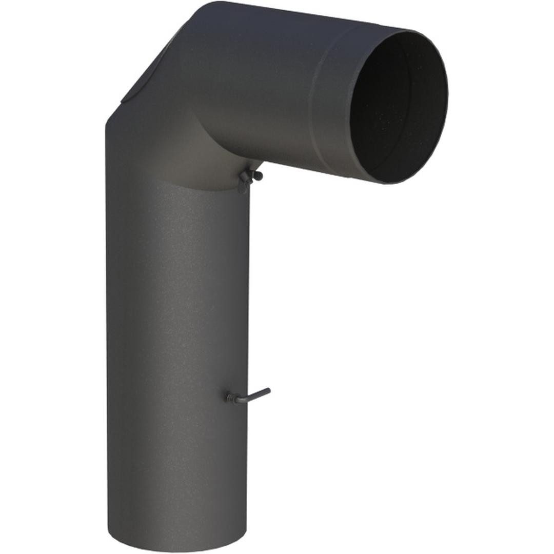 Feuercampus Ofenrohr Ø 120 mm Bogen lang - mit Tür und Drosselklappe - schwarz, 120 mm