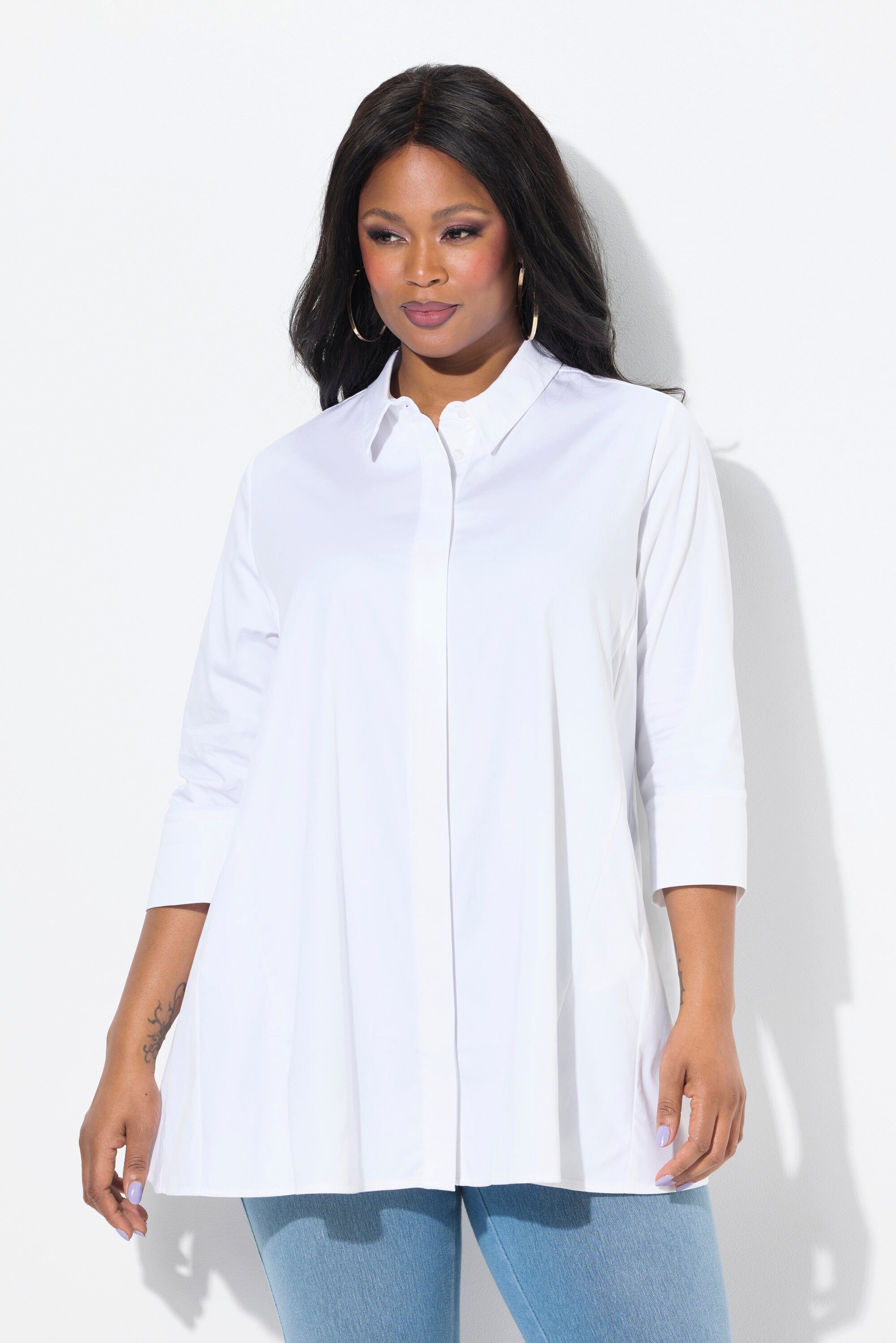 Ulla Popken Hemdbluse Bluse Godet-Einsätze A-Linie günstig online kaufen