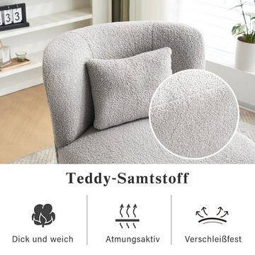 Merax Drehsessel mit Zierkissen und Metall-und Holzrahmen, Teddysamt, Loungesessel mit 360° Drehfunktion, Polstersessel, Einzelsessel