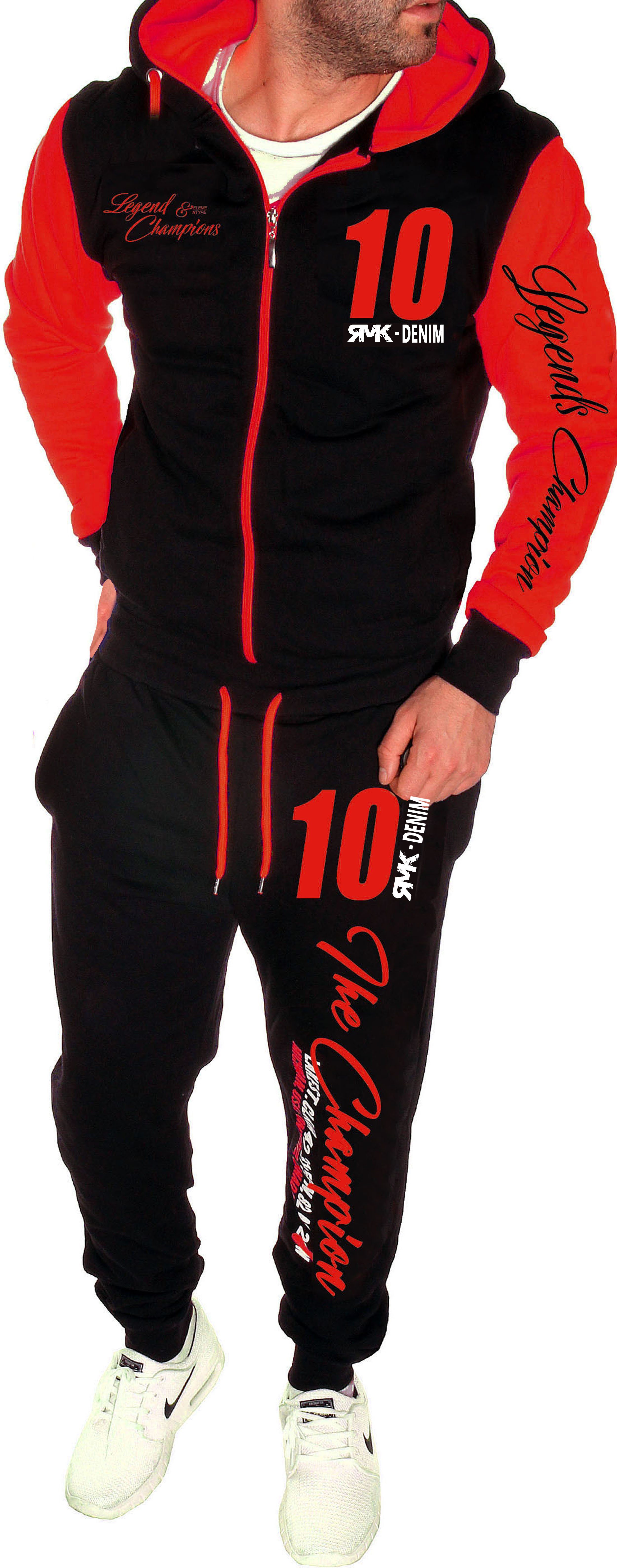 RMK Jogginganzug Herren Trainingsanzug Sportanzug Streetwear Fitness Jacke mit Kapuze Rot