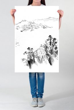 Sinus Art Poster 60x90cm Poster Bild  Landschaft im Stil traditionell chinesischer Tintenzeichnung