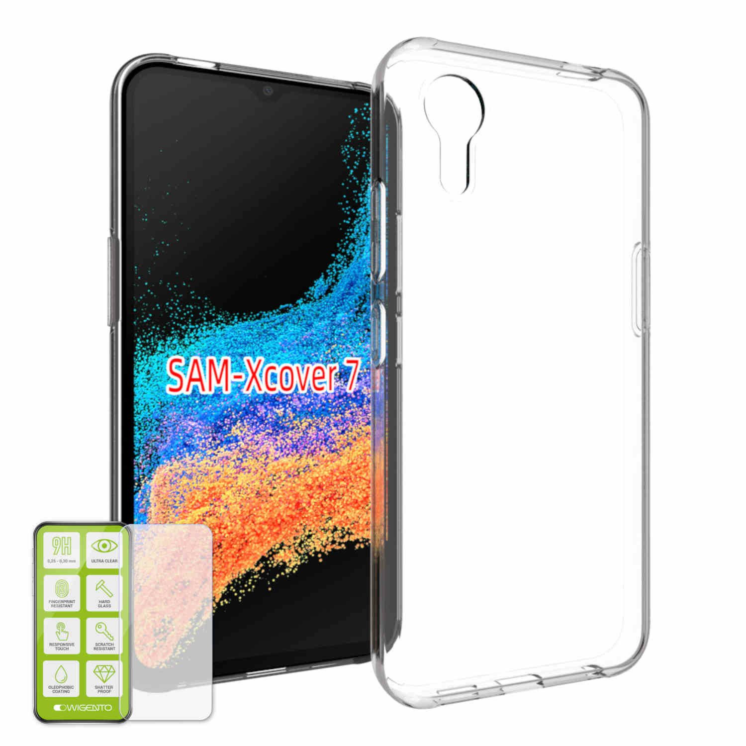 Wigento Handyhülle Für Samsung Galaxy XCover 7 Silikon TPU Hülle dünn + H9 Hart Glas