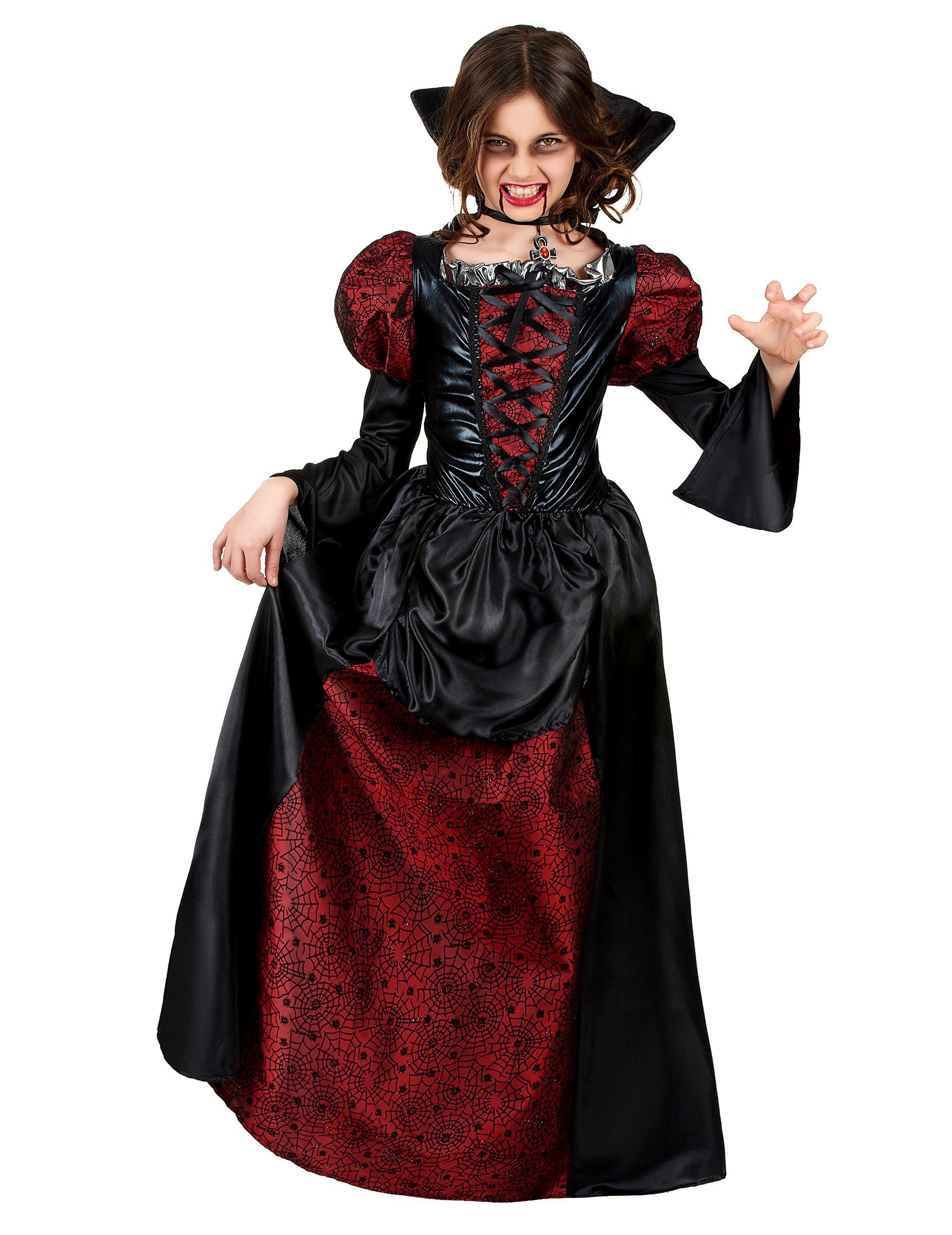 JADEO Vampir-Kostüm Gefährliche Vampirin Halloween-Kinderkostüm rot-schwarz